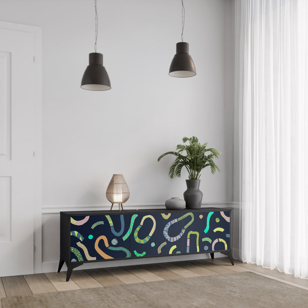 Mueble de TV de 3 puertas CONTRAST DANCE con acabado negro