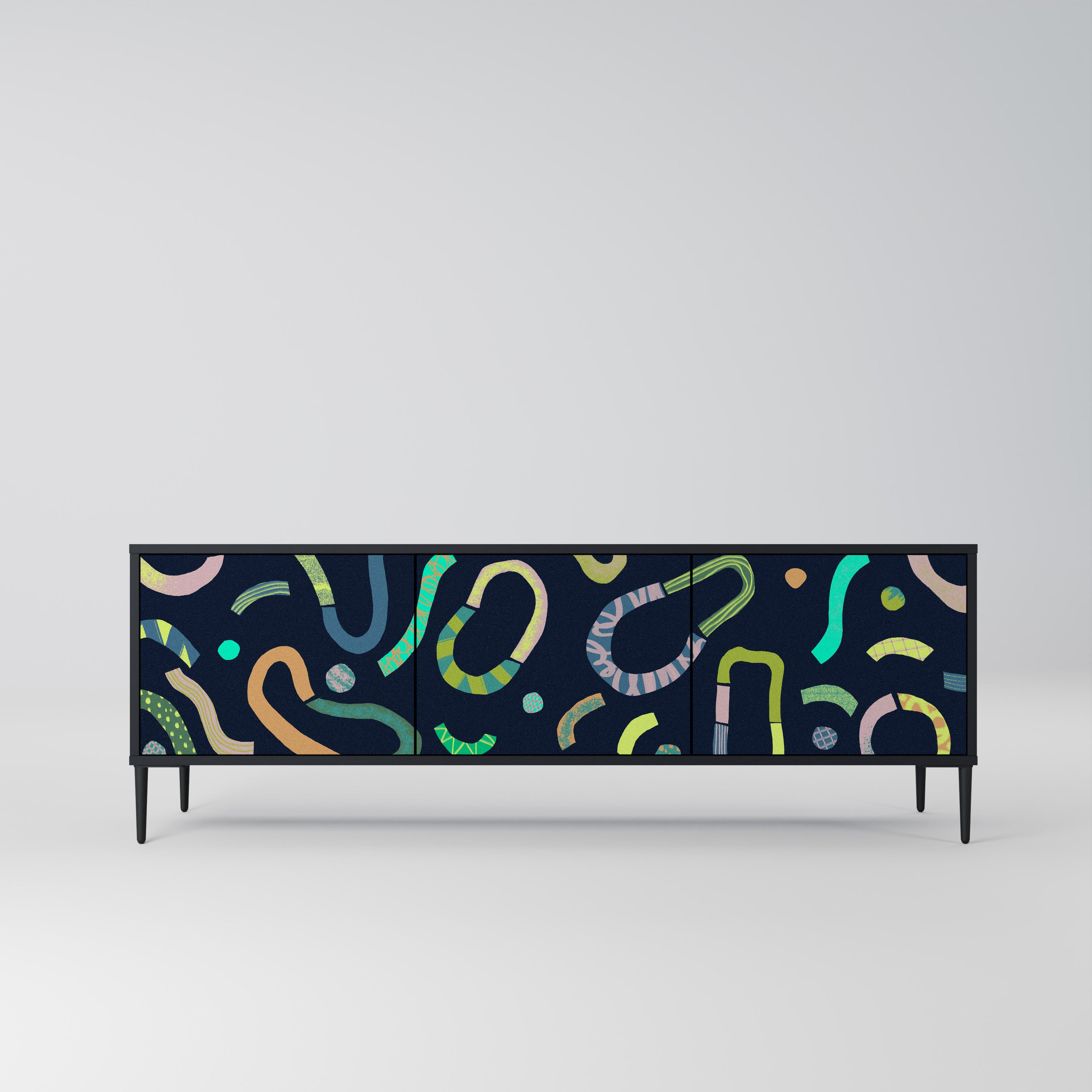 Mueble de TV de 3 puertas CONTRAST DANCE con acabado negro