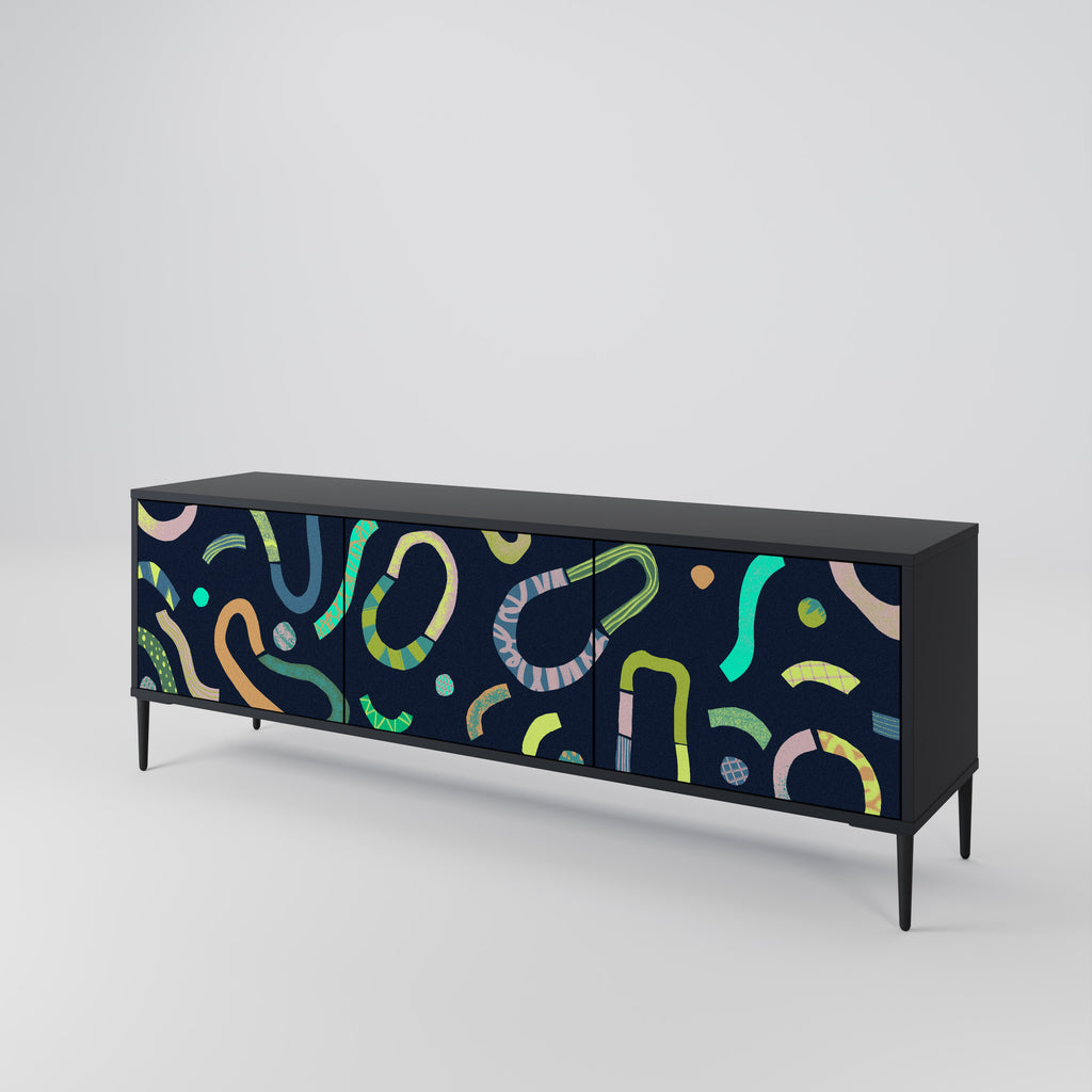 Mueble de TV de 3 puertas CONTRAST DANCE con acabado negro