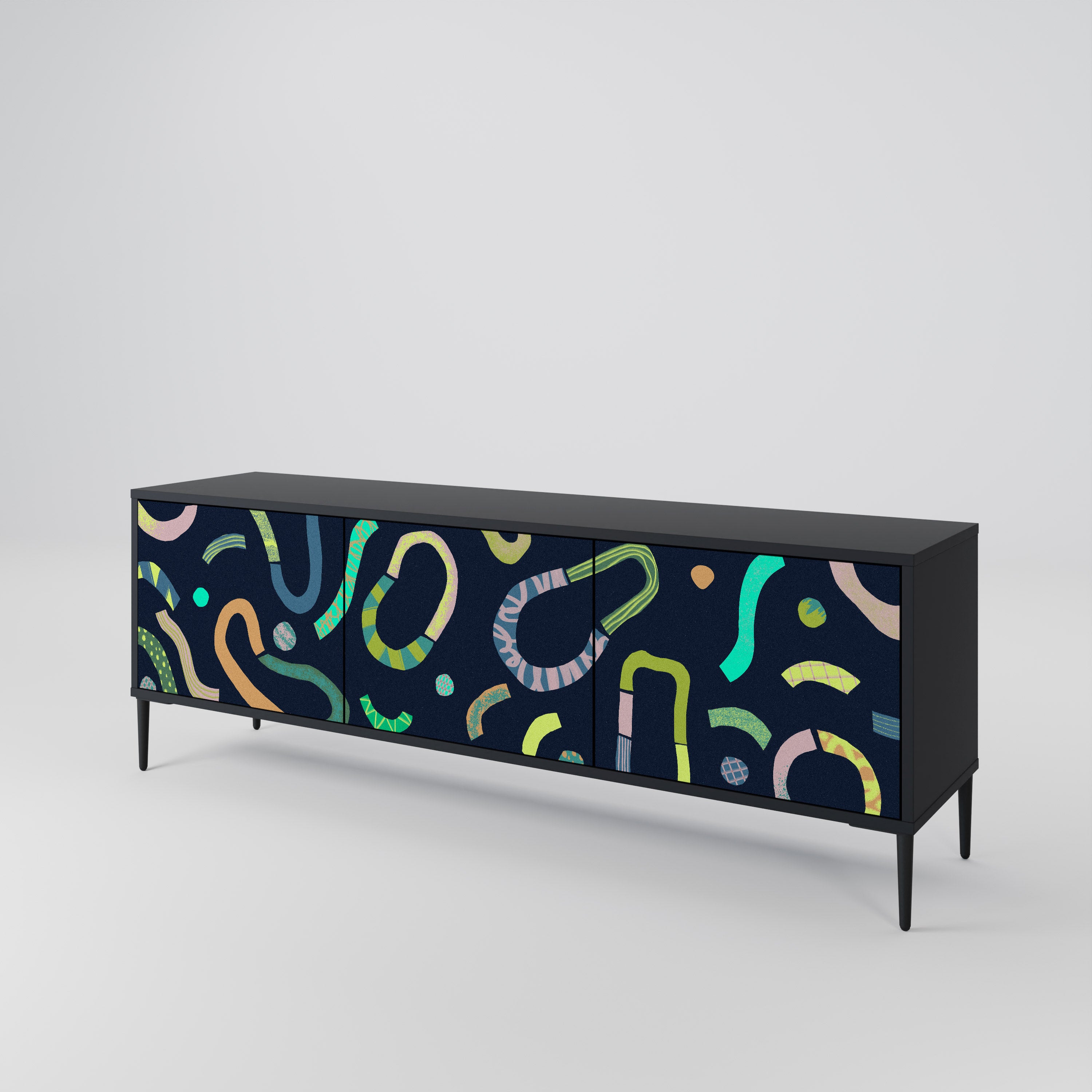 Mueble de TV de 3 puertas CONTRAST DANCE con acabado negro