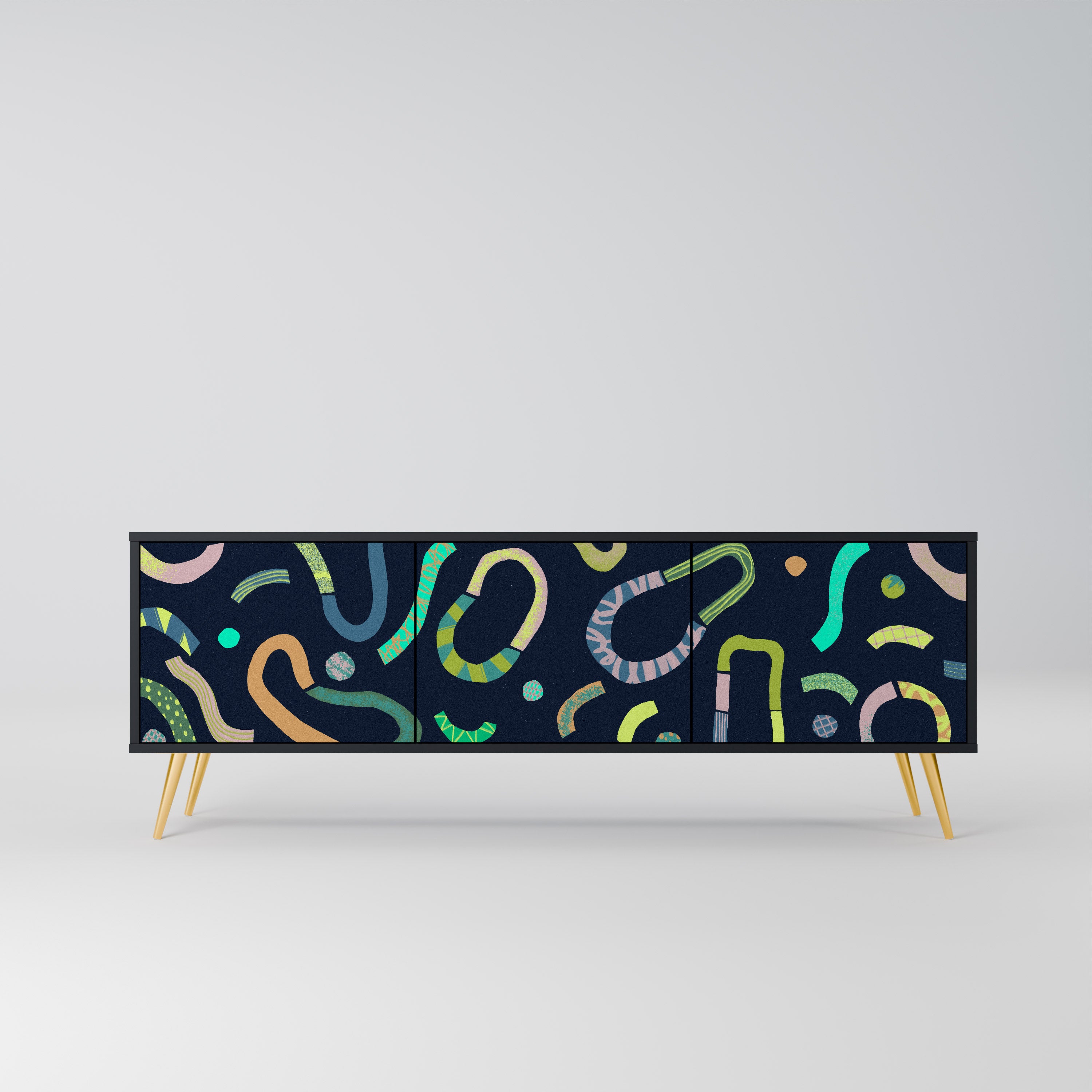 Mueble de TV de 3 puertas CONTRAST DANCE con acabado negro