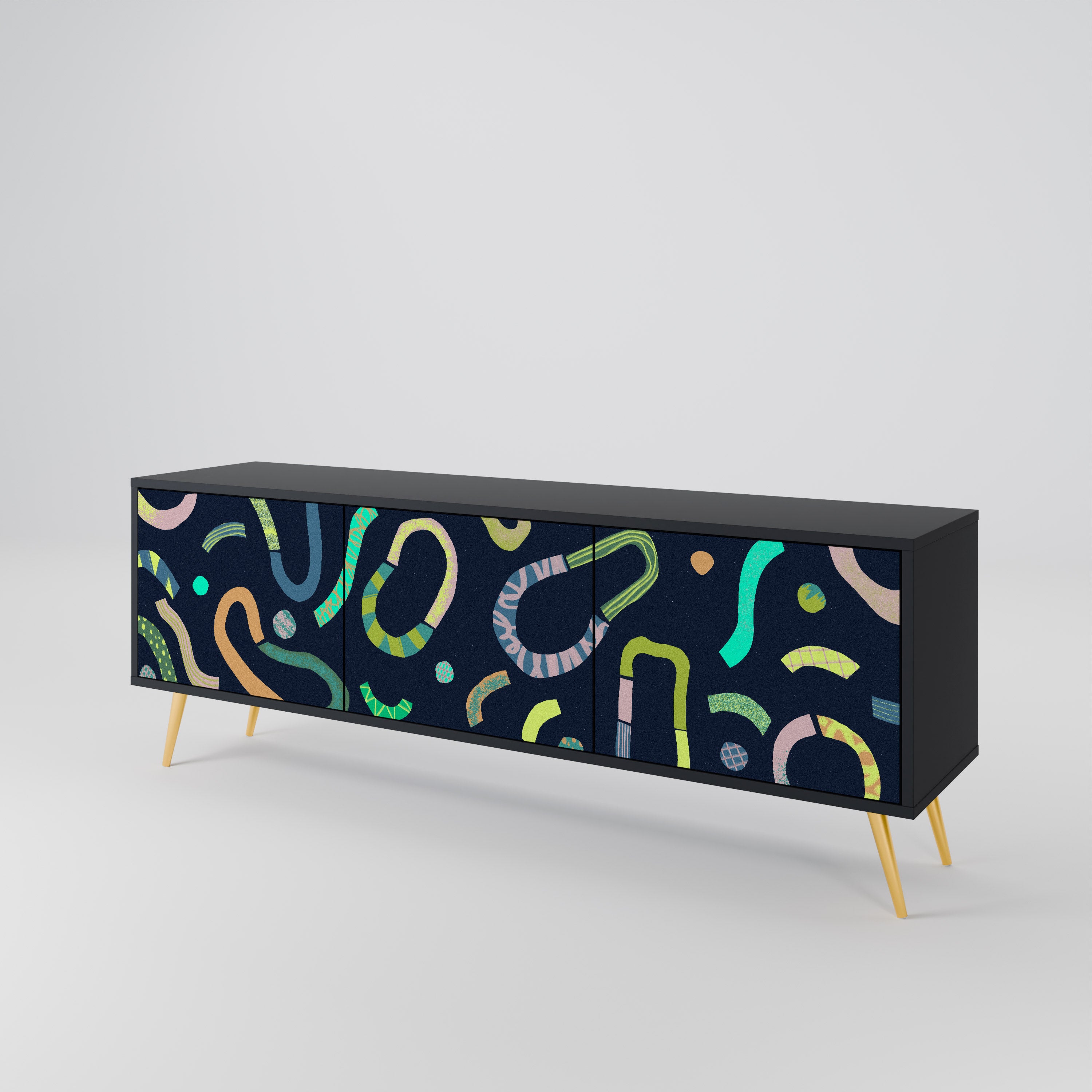 Mueble de TV de 3 puertas CONTRAST DANCE con acabado negro