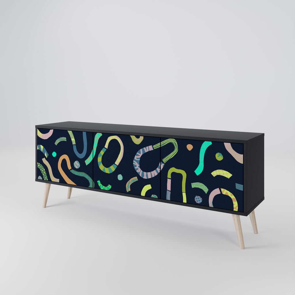 Mueble de TV de 3 puertas CONTRAST DANCE con acabado negro