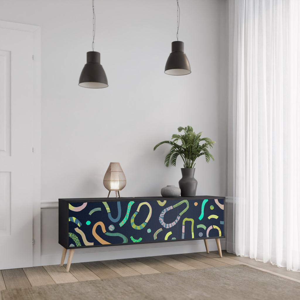Mueble de TV de 3 puertas CONTRAST DANCE con acabado negro