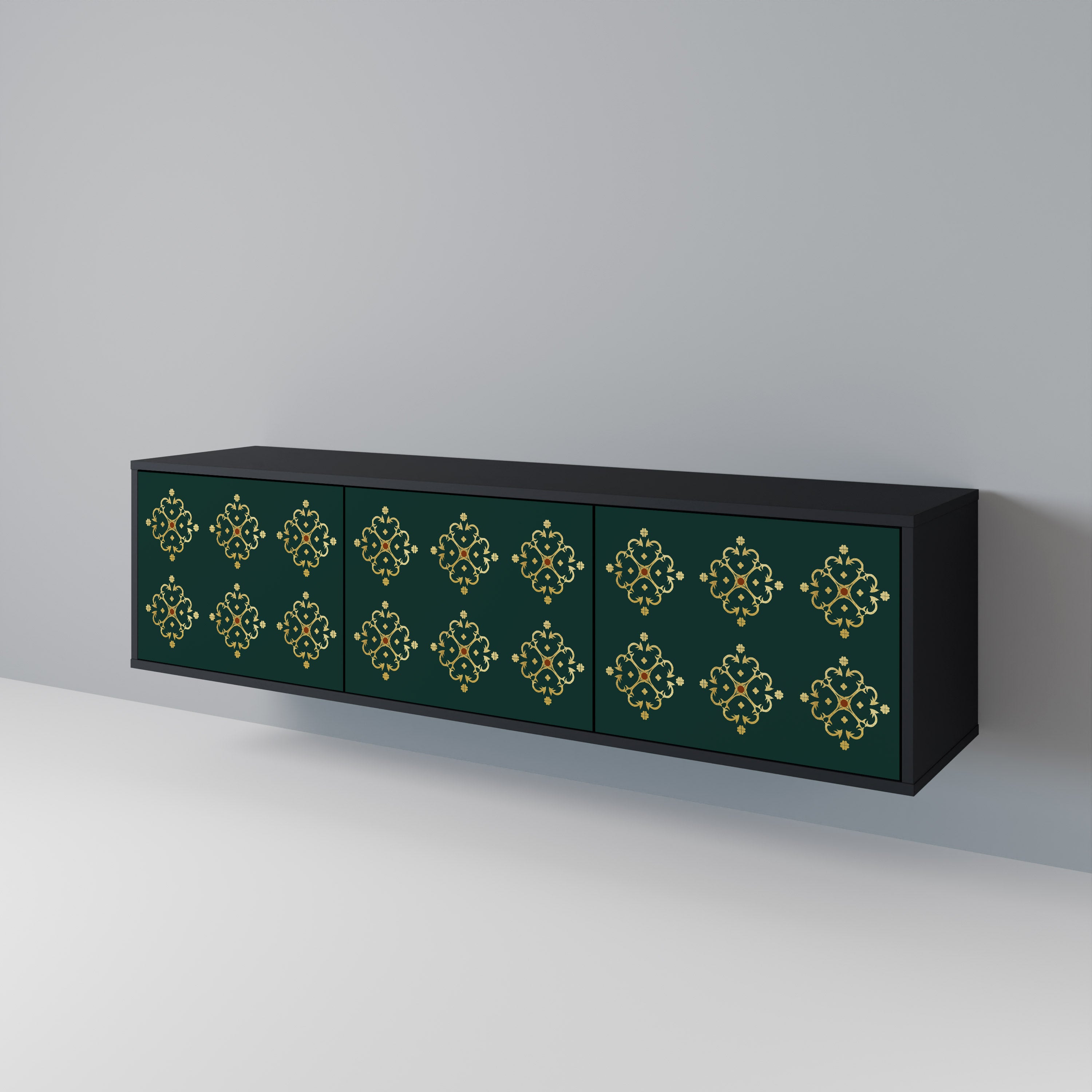 Mueble de TV de 3 puertas ROYAL MEDALLION con acabado negro