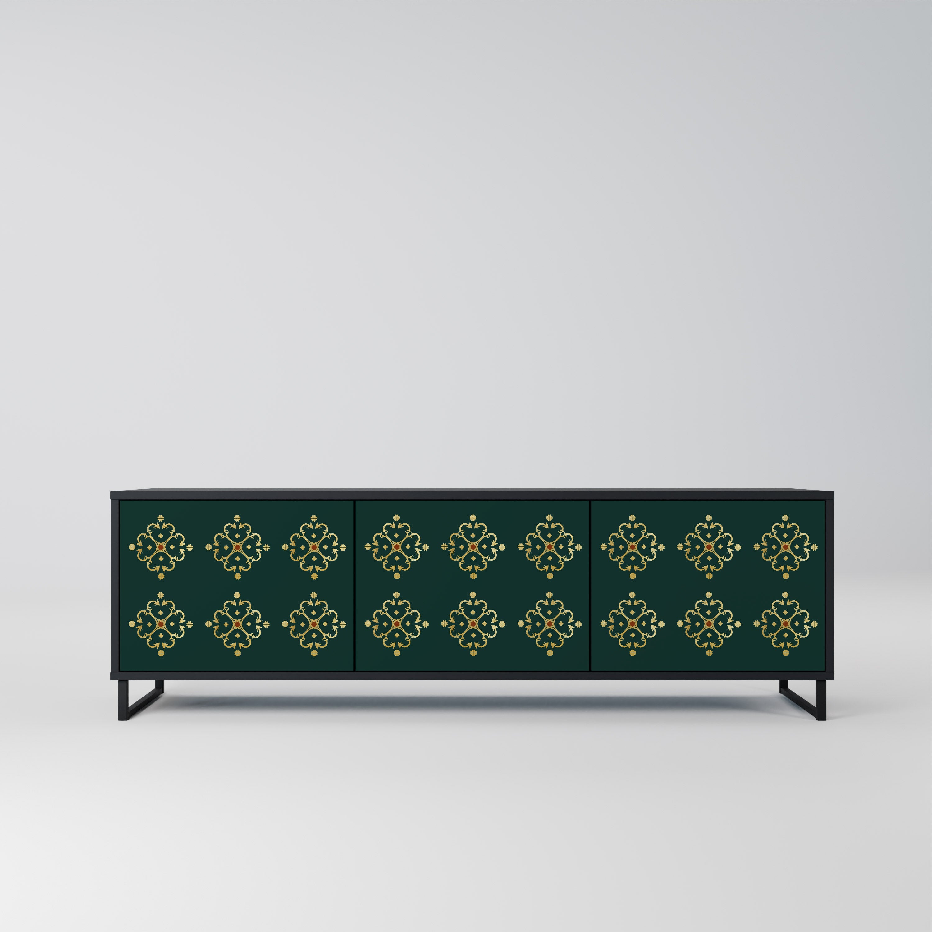 Mueble de TV de 3 puertas ROYAL MEDALLION con acabado negro