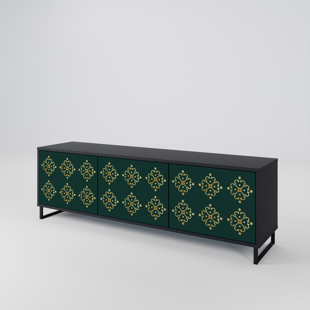 Mueble de TV de 3 puertas ROYAL MEDALLION con acabado negro