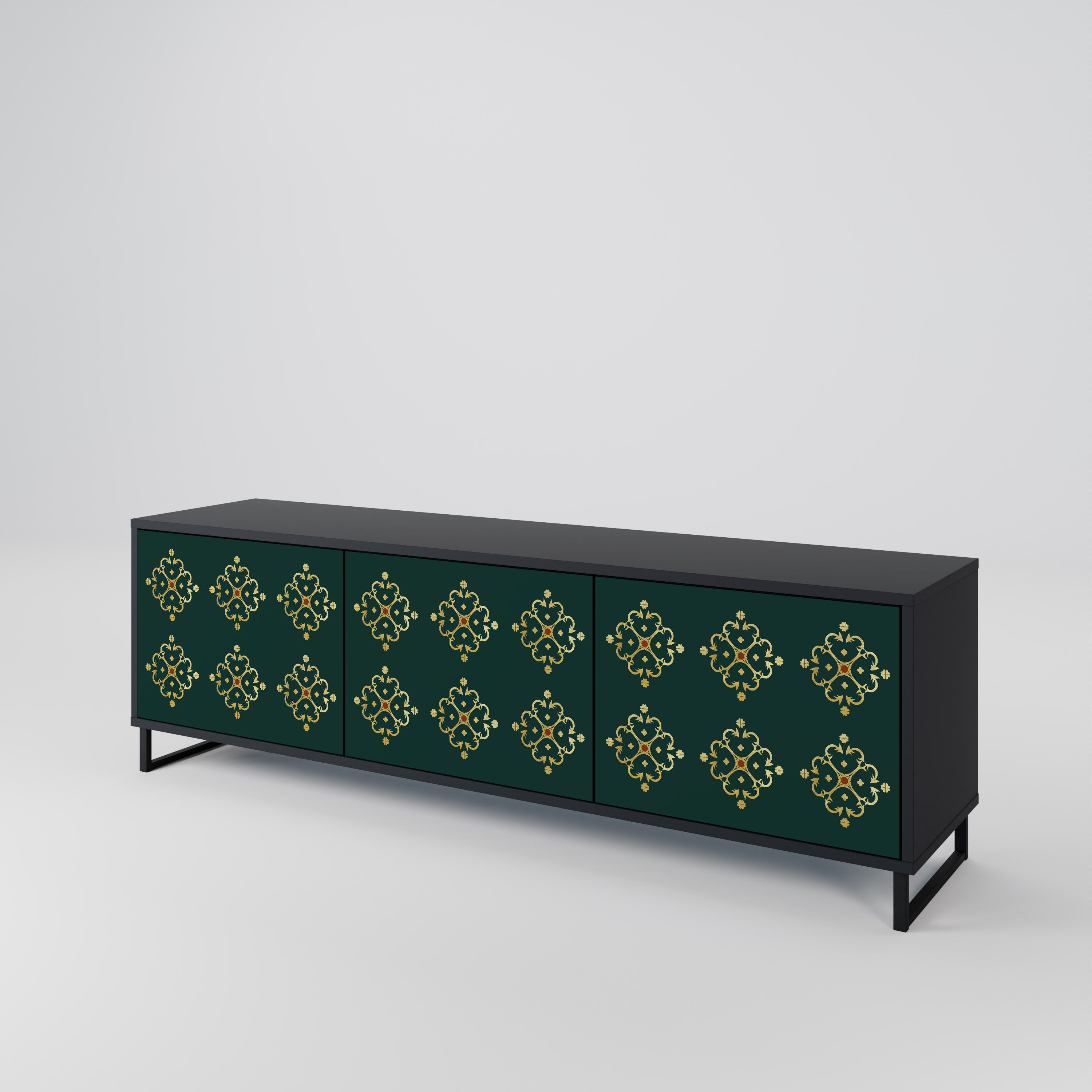 Mueble de TV de 3 puertas ROYAL MEDALLION con acabado negro