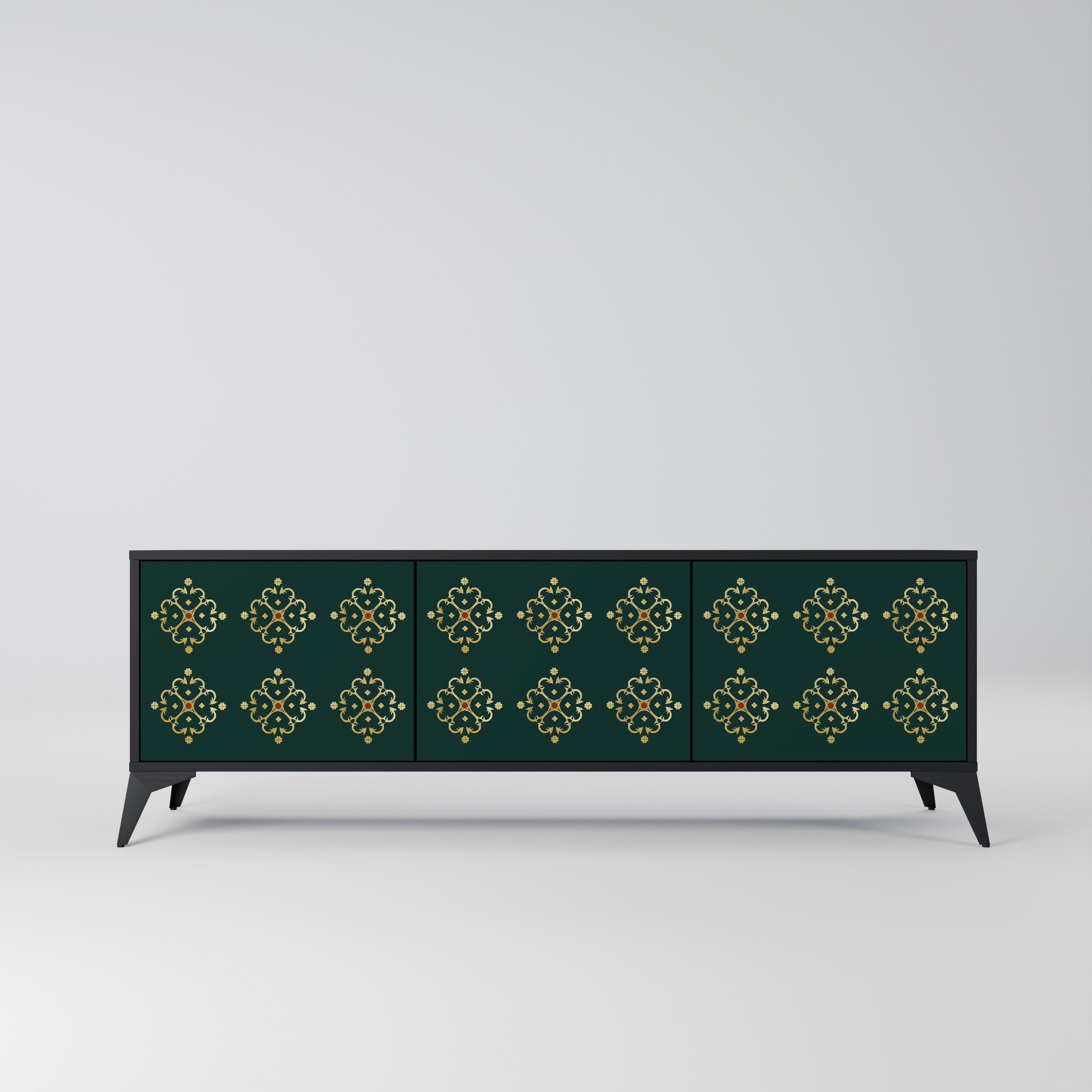 Mueble de TV de 3 puertas ROYAL MEDALLION con acabado negro