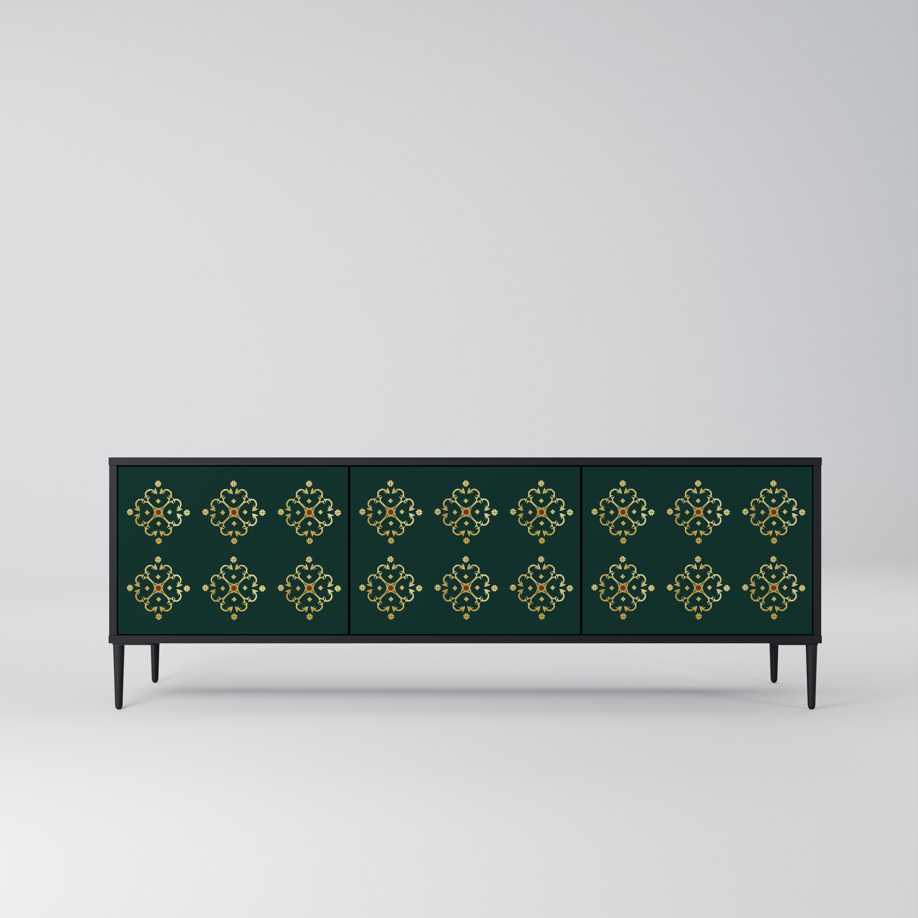 Mueble de TV de 3 puertas ROYAL MEDALLION con acabado negro