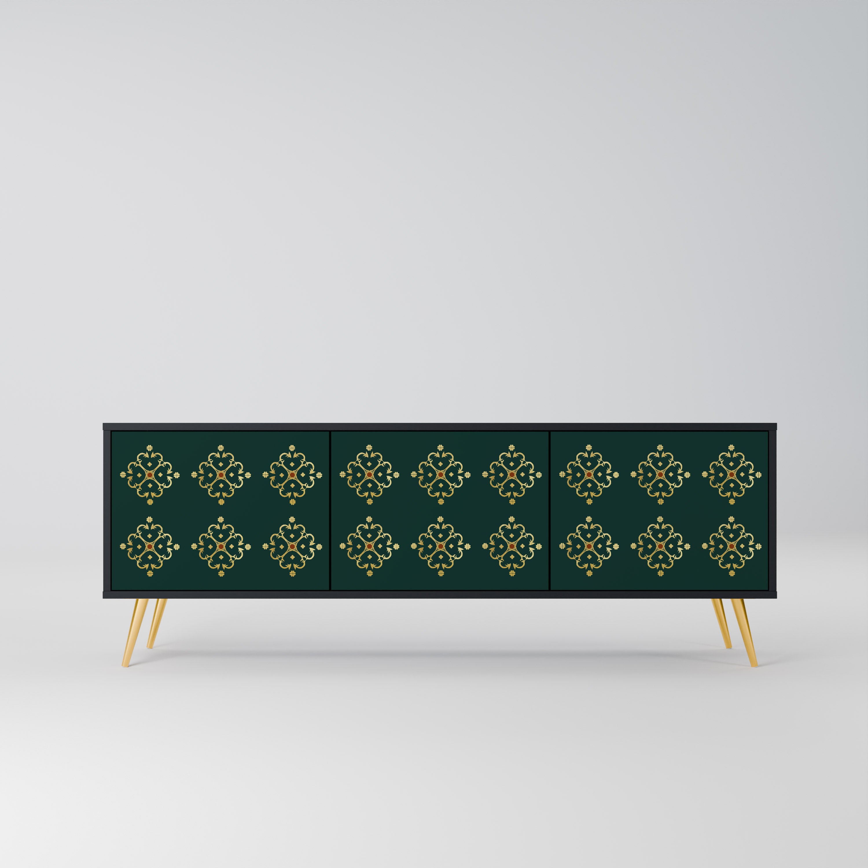 Mueble de TV de 3 puertas ROYAL MEDALLION con acabado negro