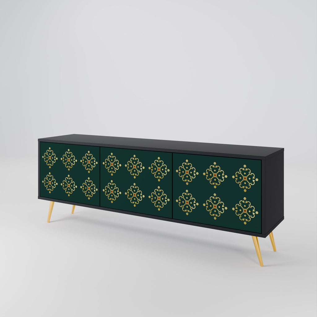 Mueble de TV de 3 puertas ROYAL MEDALLION con acabado negro