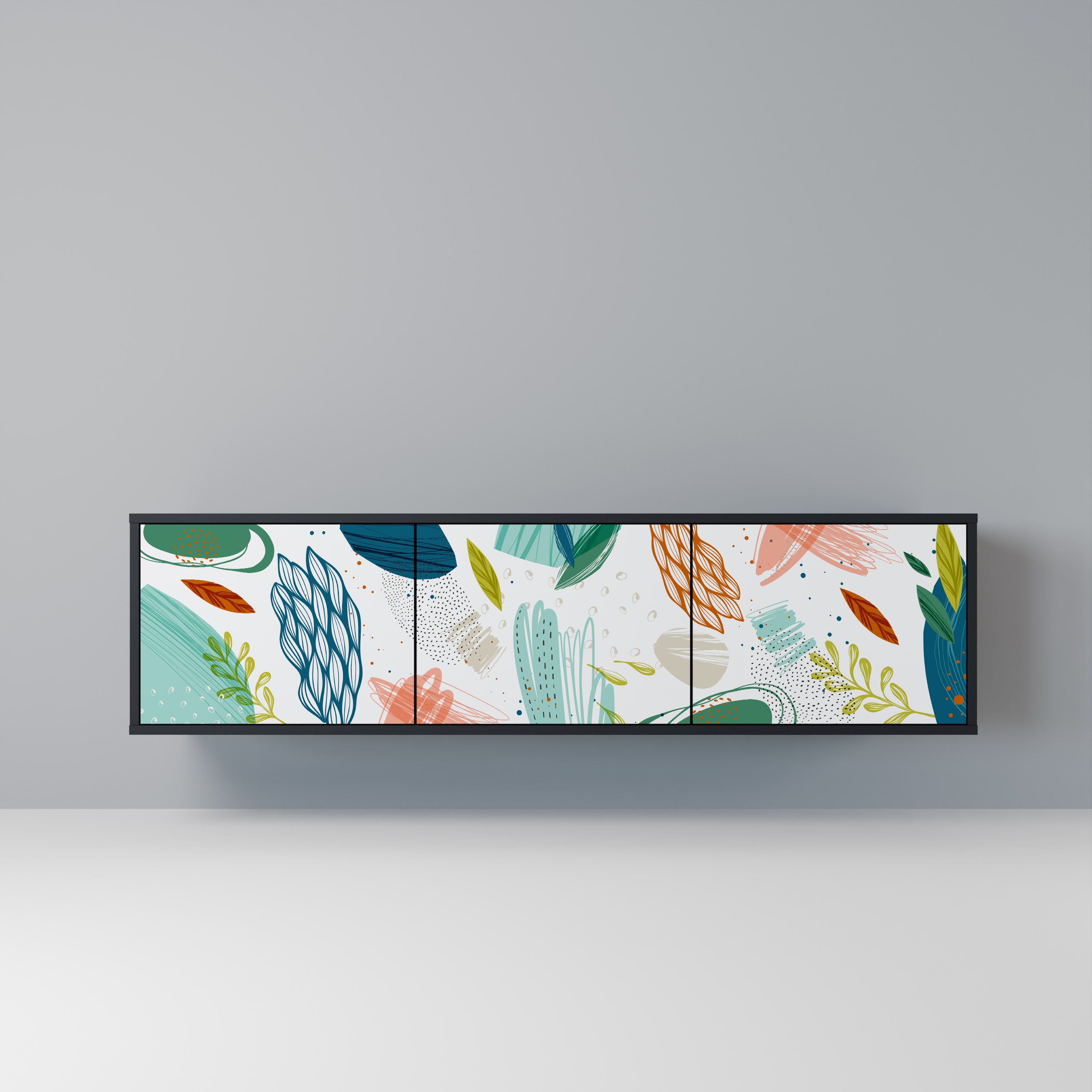 Mueble de TV de 3 puertas BOTANICAL HURRICANE con acabado negro