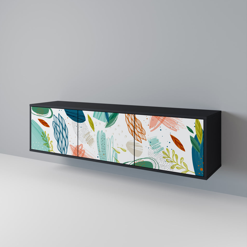 Mueble de TV de 3 puertas BOTANICAL HURRICANE con acabado negro