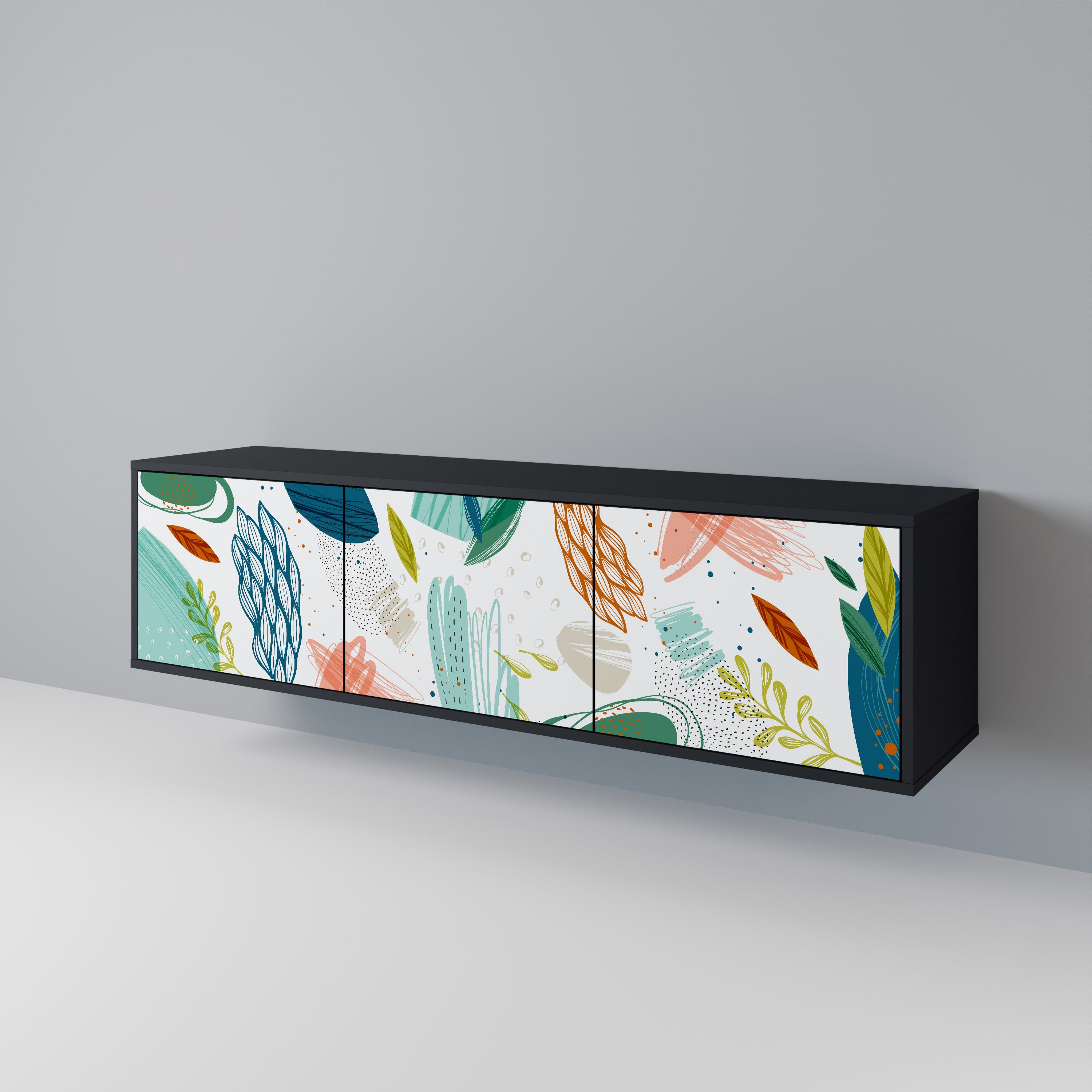 Mueble de TV de 3 puertas BOTANICAL HURRICANE con acabado negro