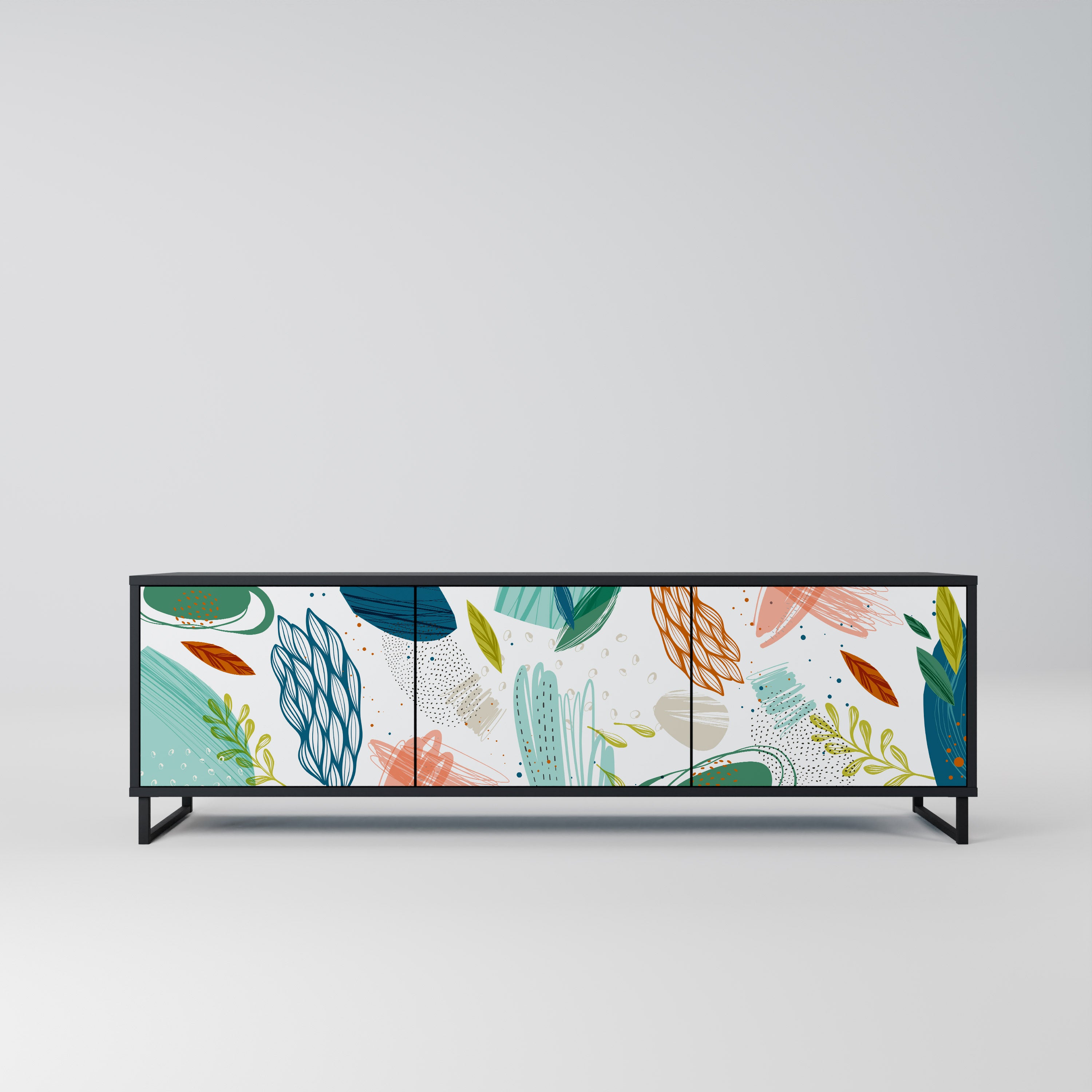 Mueble de TV de 3 puertas BOTANICAL HURRICANE con acabado negro