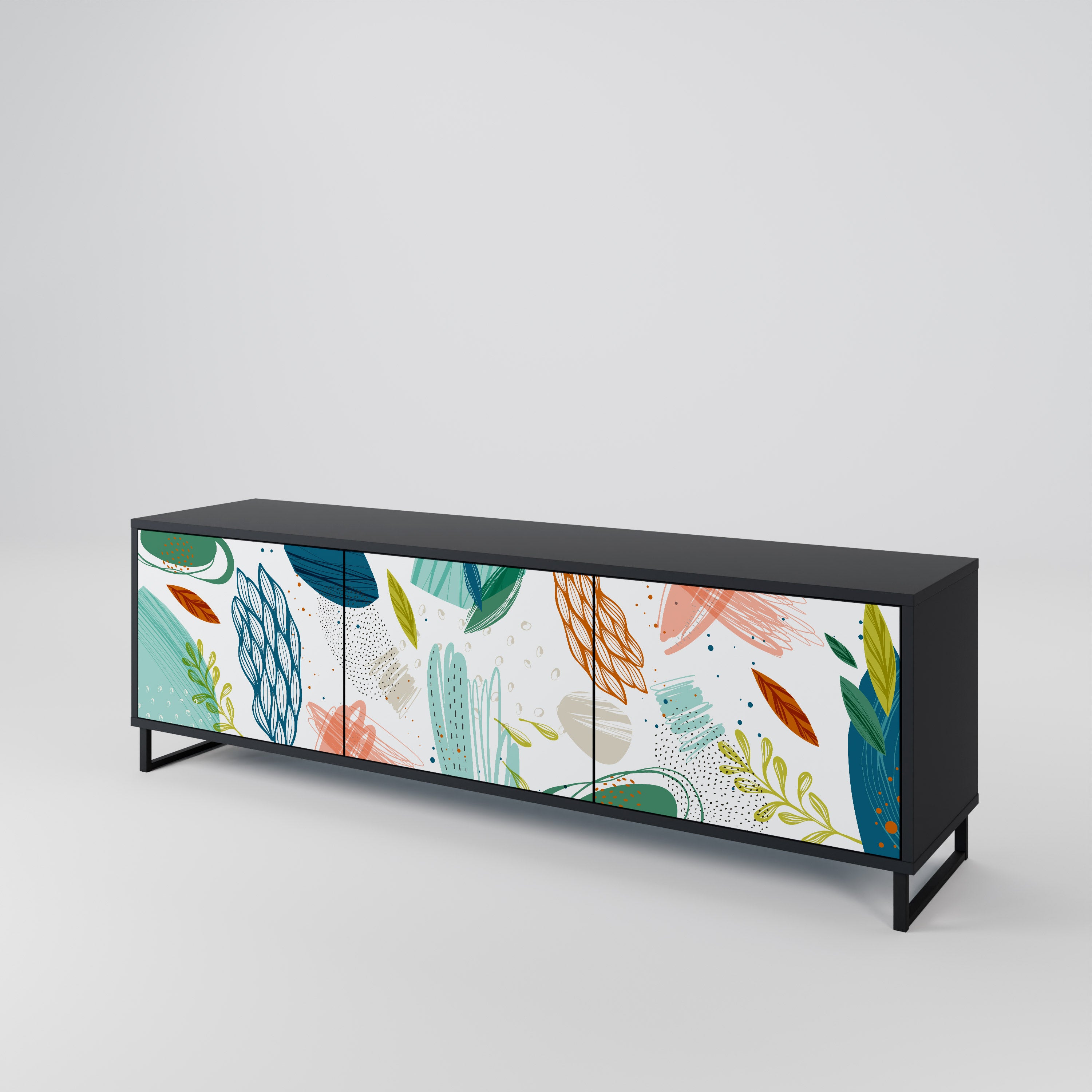 Mueble de TV de 3 puertas BOTANICAL HURRICANE con acabado negro
