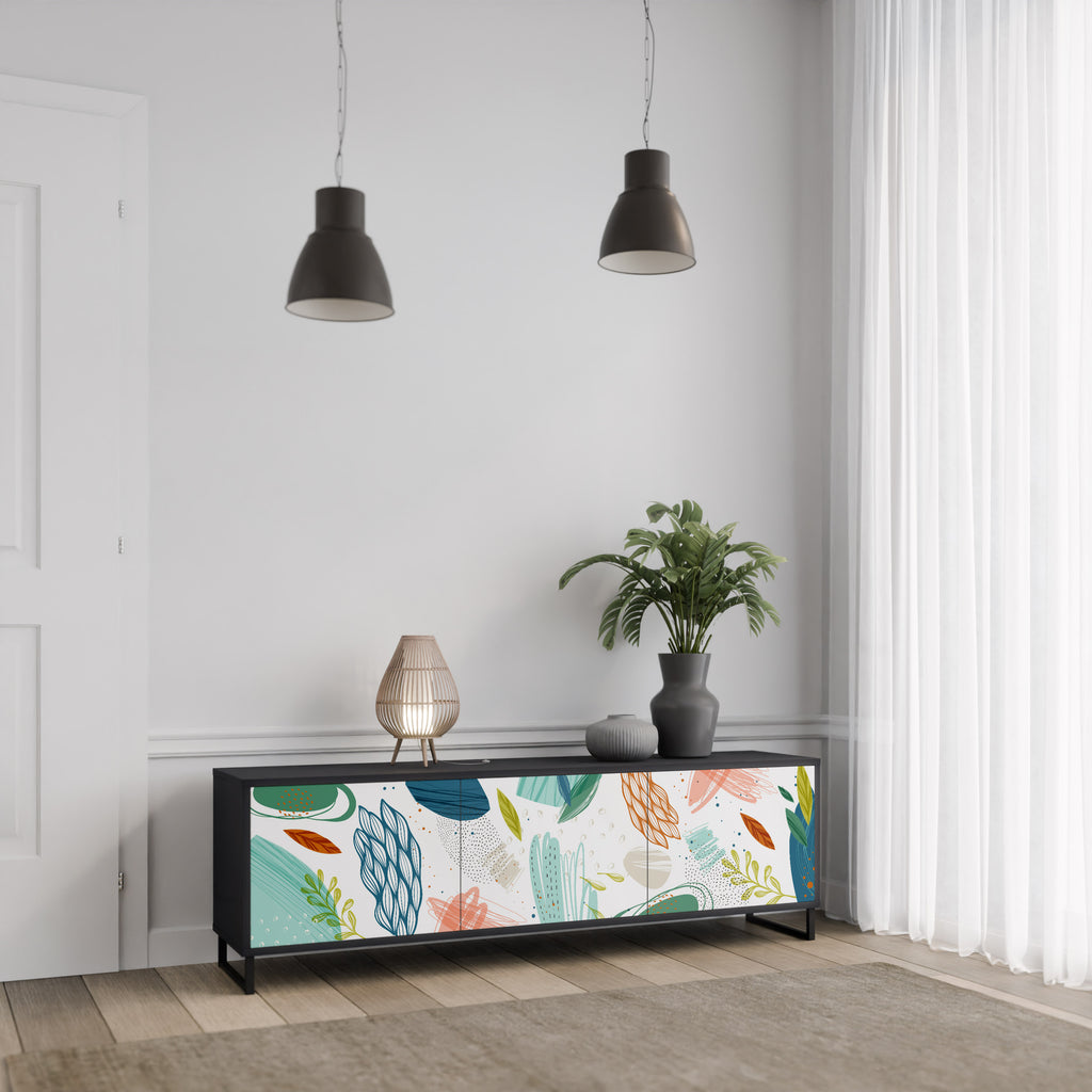 Mueble de TV de 3 puertas BOTANICAL HURRICANE con acabado negro