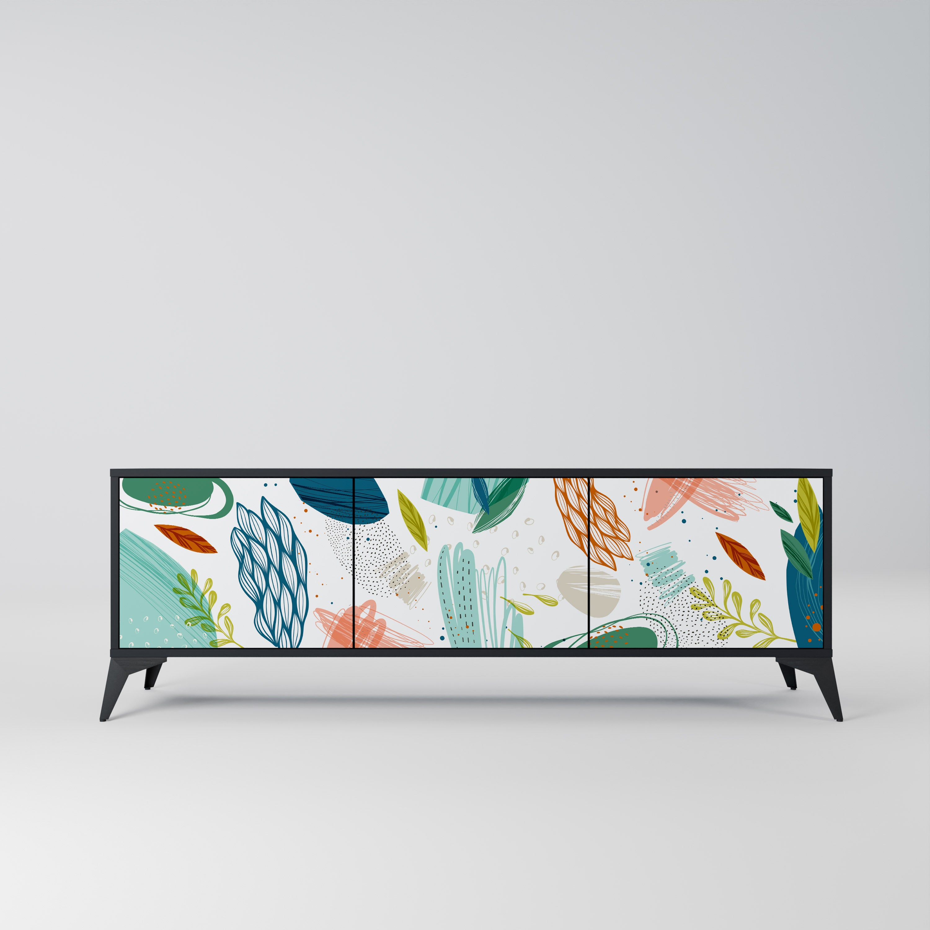 Mueble de TV de 3 puertas BOTANICAL HURRICANE con acabado negro