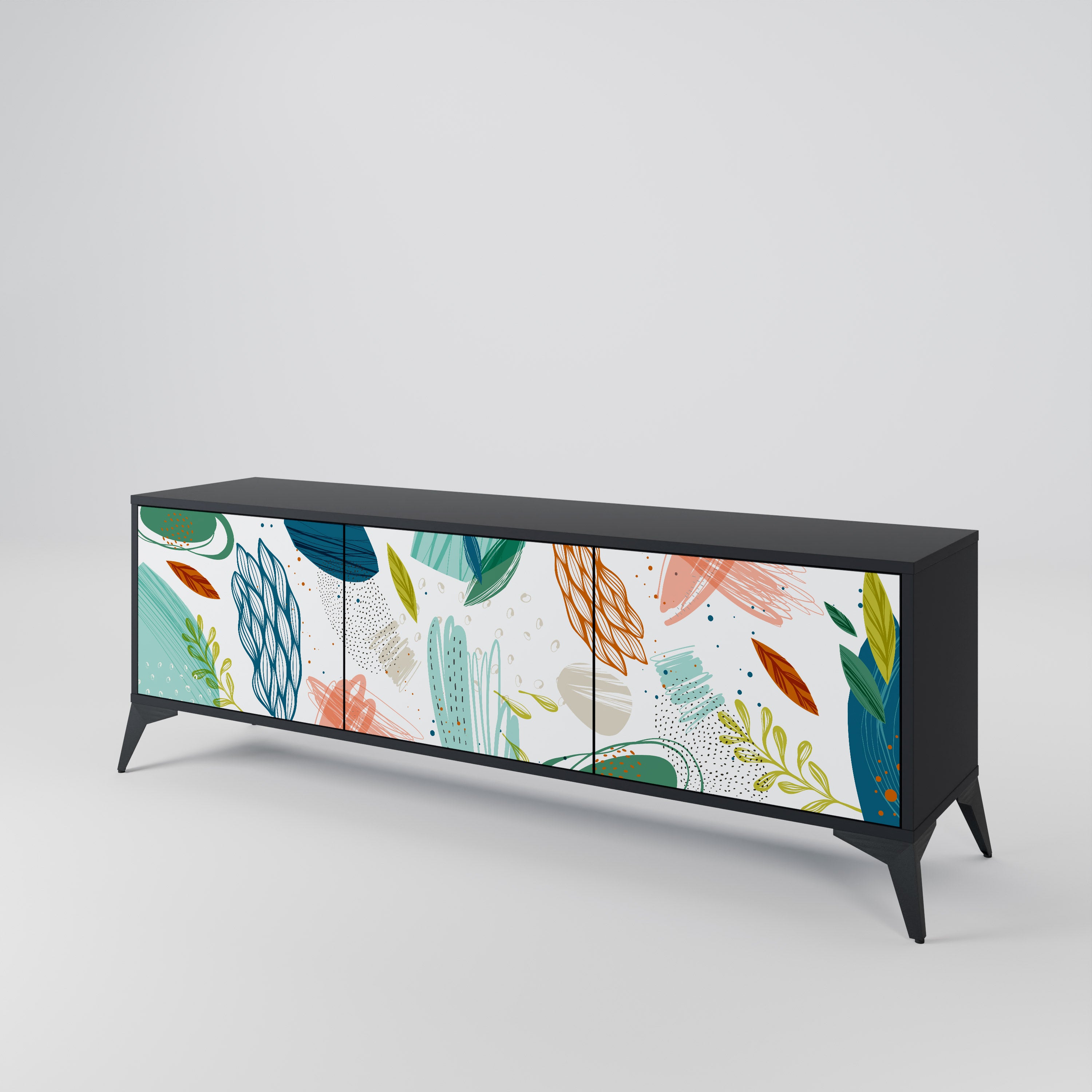 Mueble de TV de 3 puertas BOTANICAL HURRICANE con acabado negro