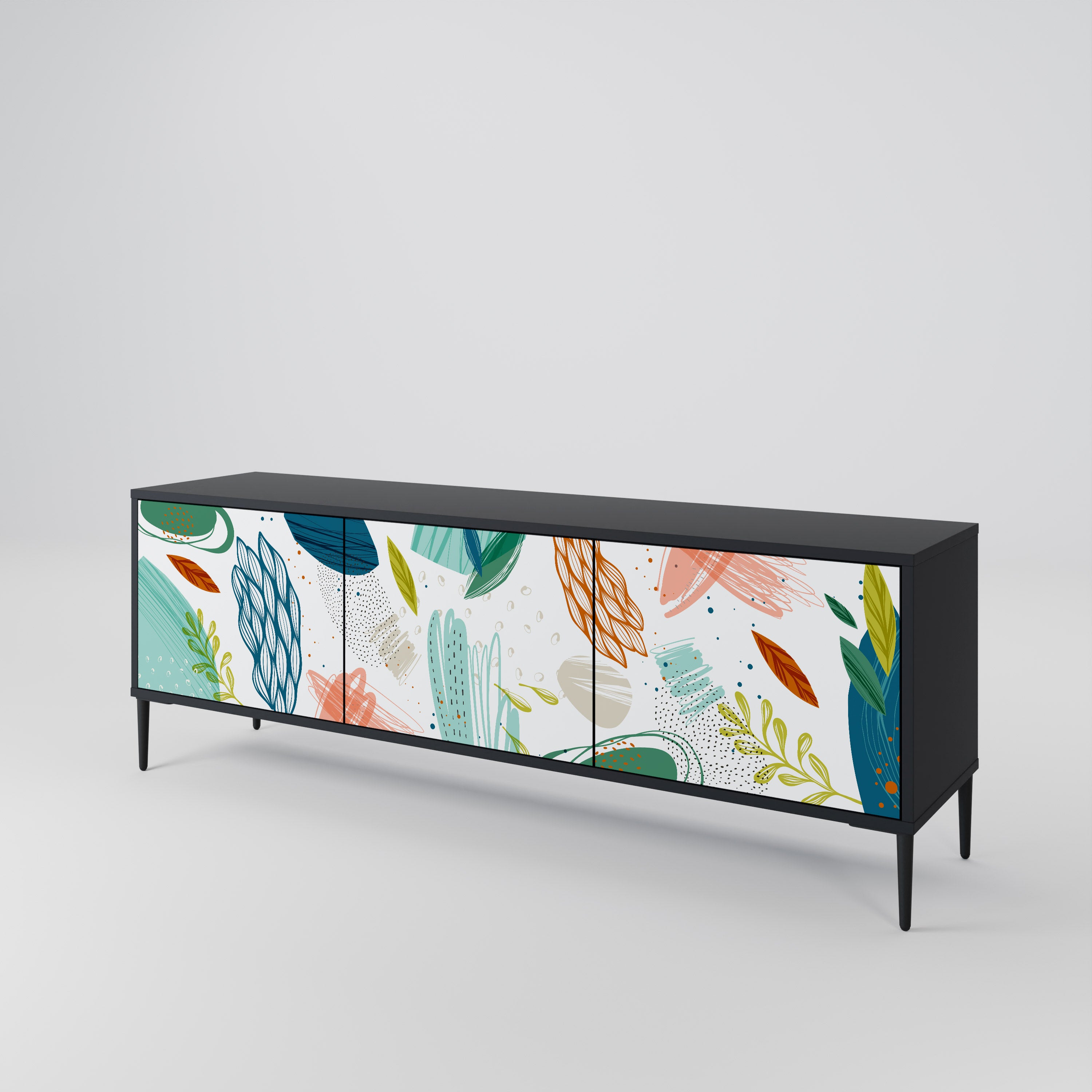 Mueble de TV de 3 puertas BOTANICAL HURRICANE con acabado negro