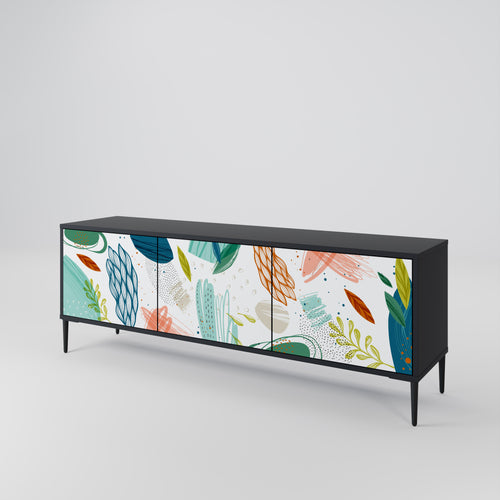 BOTANICAL HURRICANE Mueble de TV de 3 Puertas en Acabado Negro