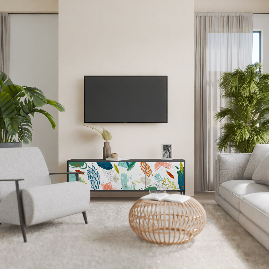 Mueble de TV de 3 puertas BOTANICAL HURRICANE con acabado negro