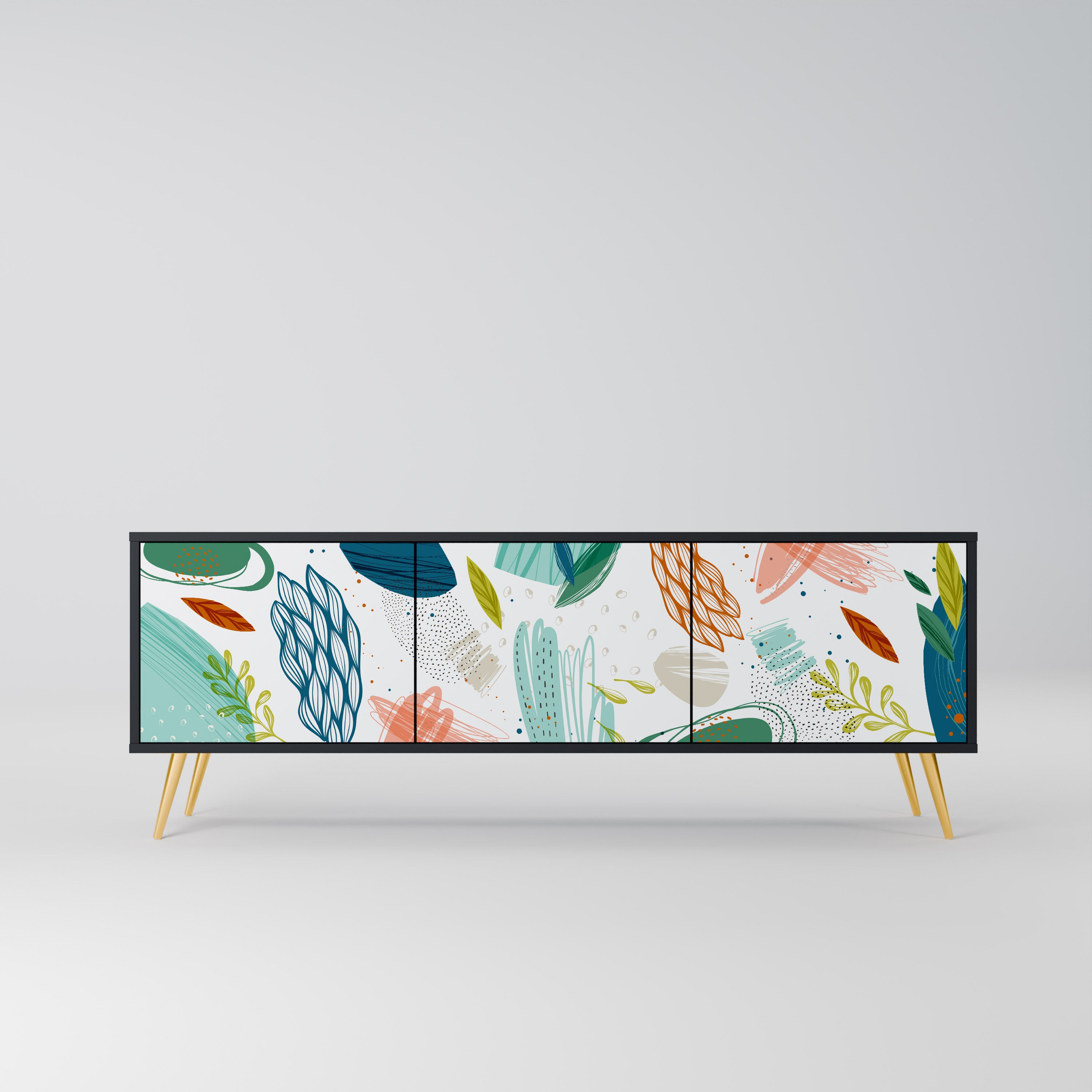 Mueble de TV de 3 puertas BOTANICAL HURRICANE con acabado negro
