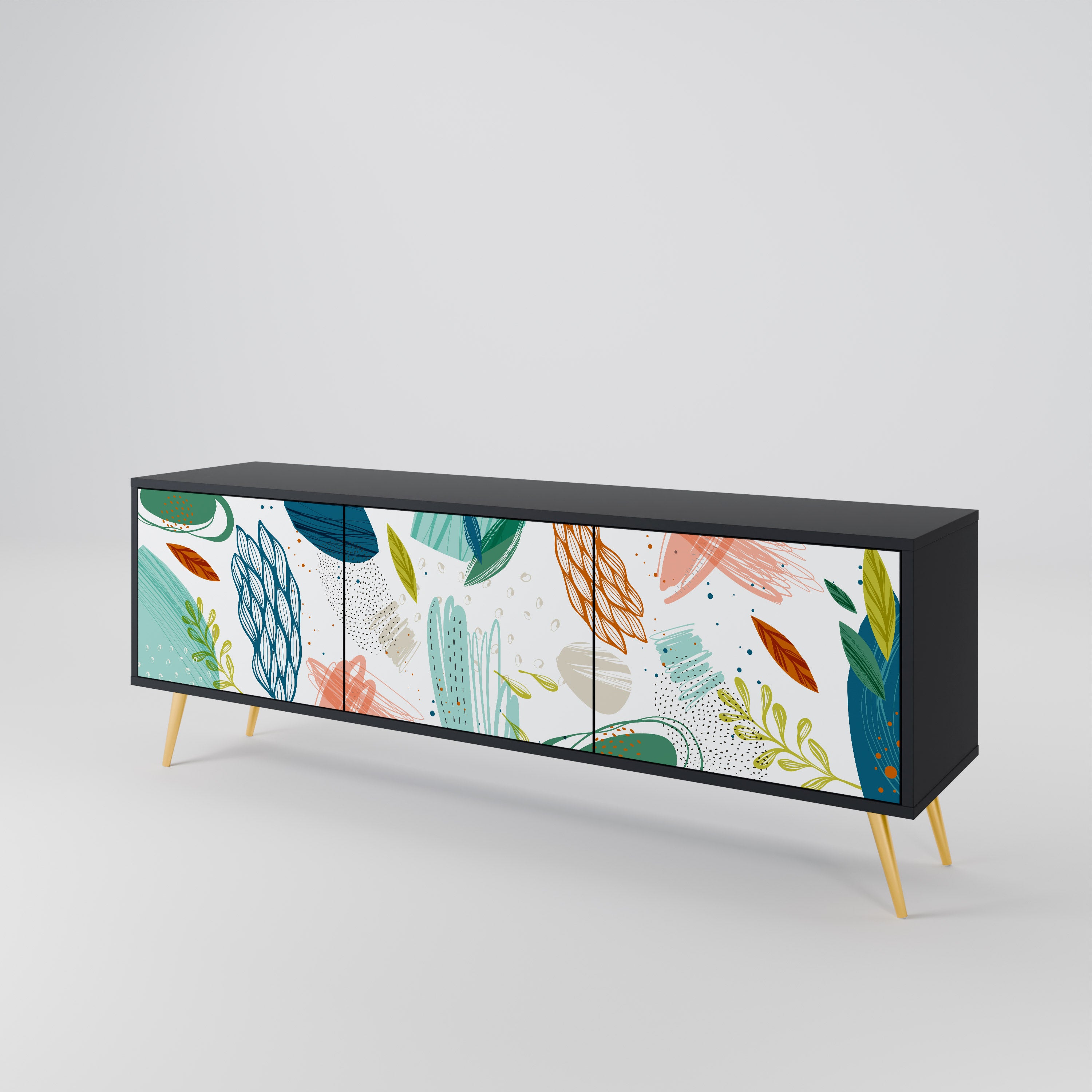 Mueble de TV de 3 puertas BOTANICAL HURRICANE con acabado negro
