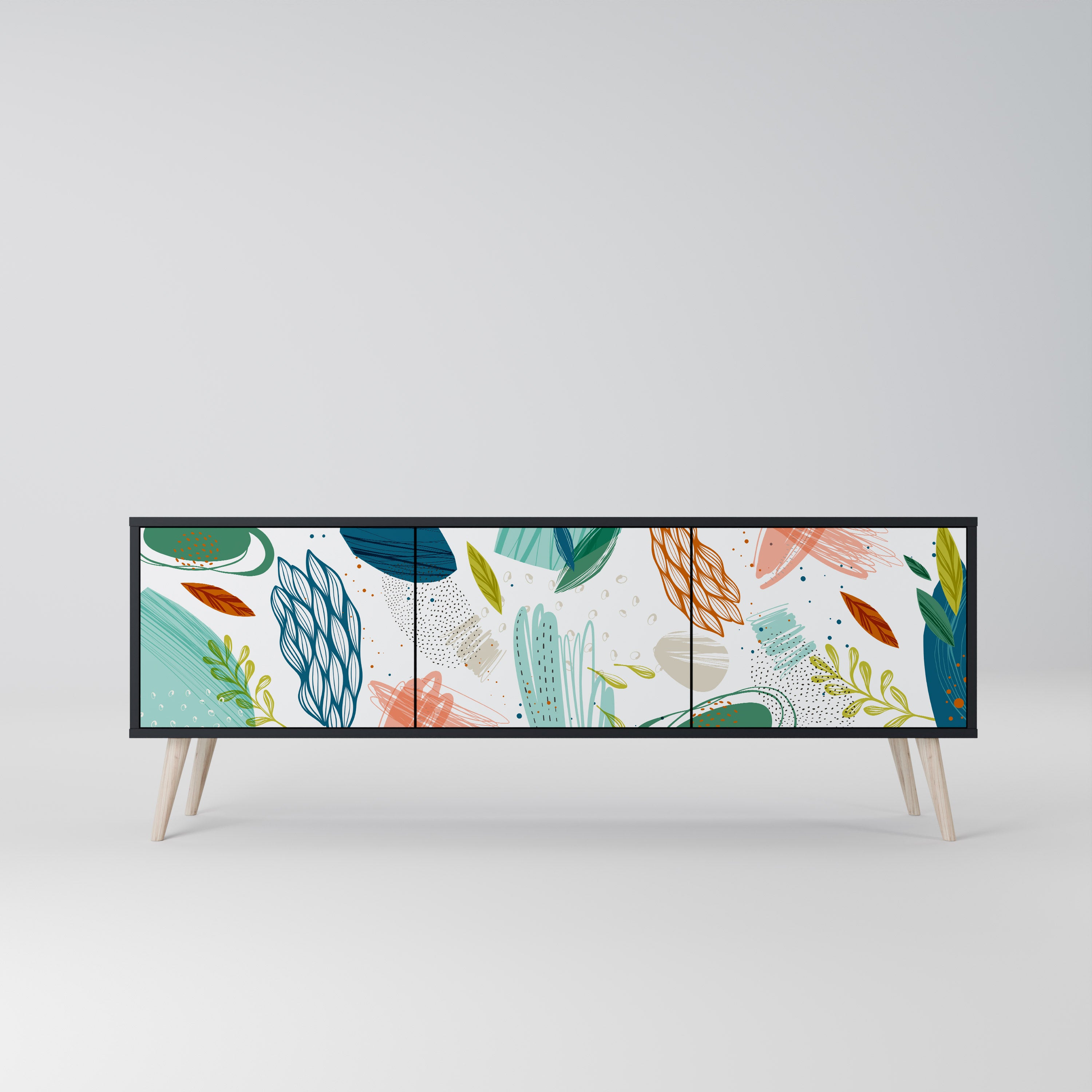 Mueble de TV de 3 puertas BOTANICAL HURRICANE con acabado negro