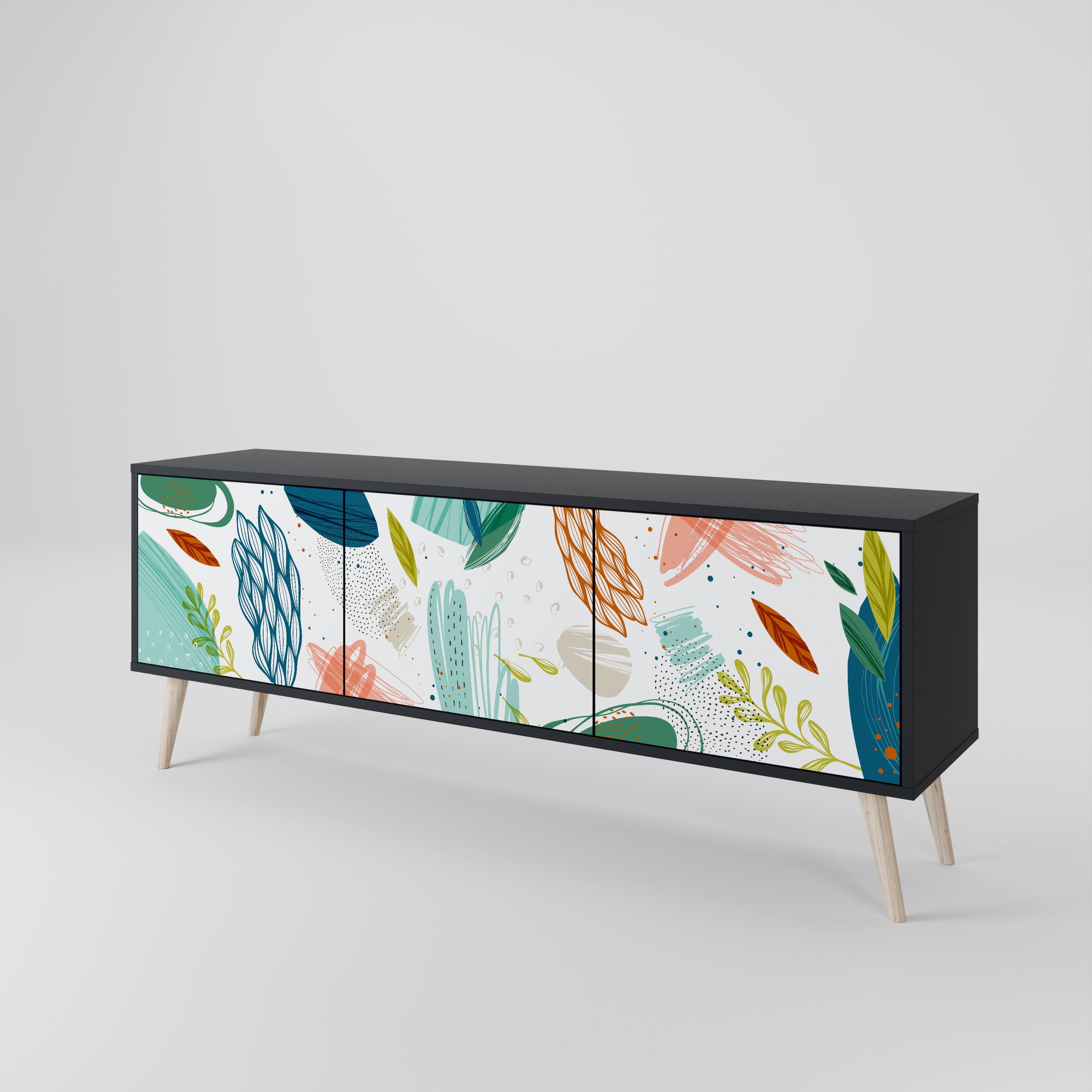 Mueble de TV de 3 puertas BOTANICAL HURRICANE con acabado negro
