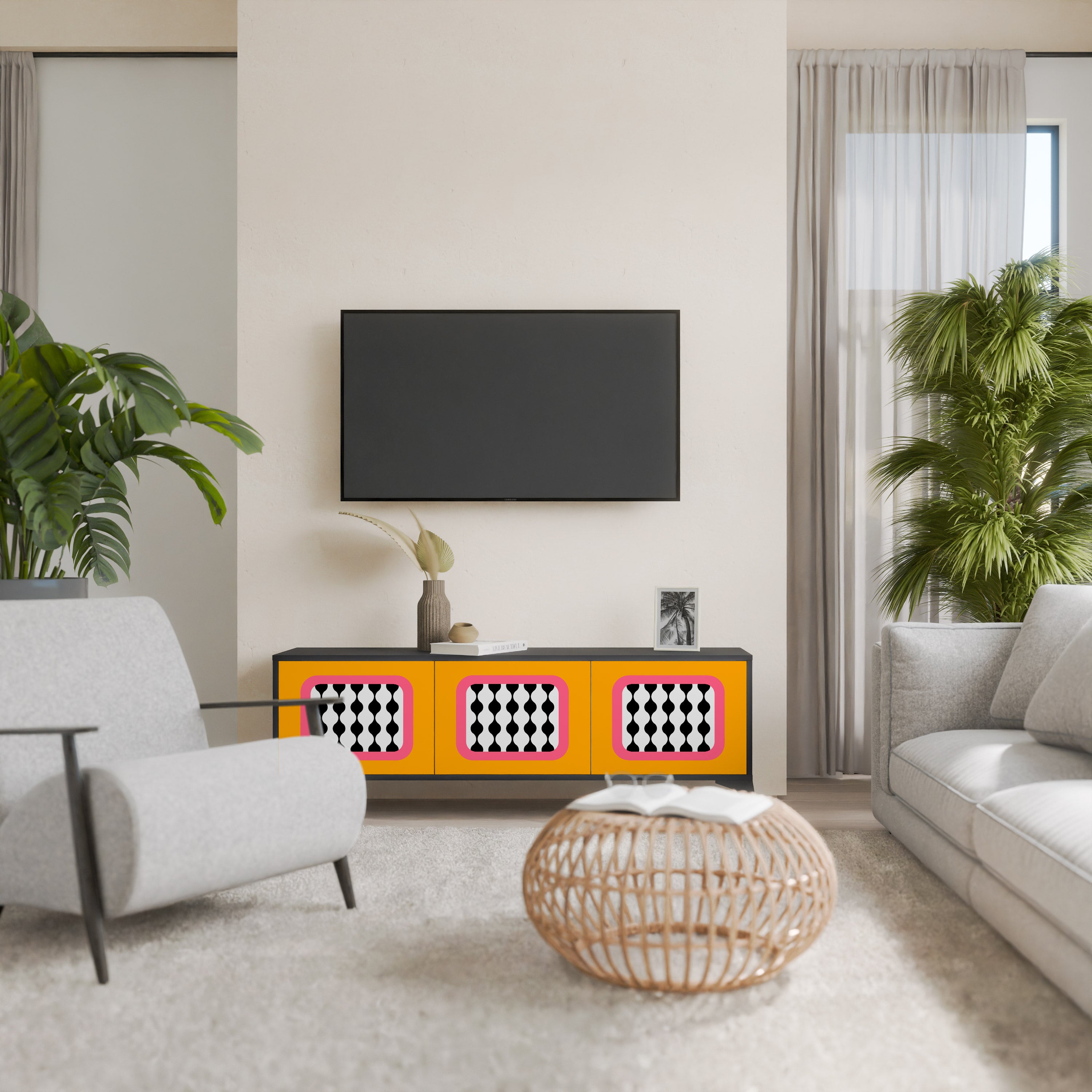 Mueble de TV de 3 puertas TEARS IN HEAVEN con acabado negro