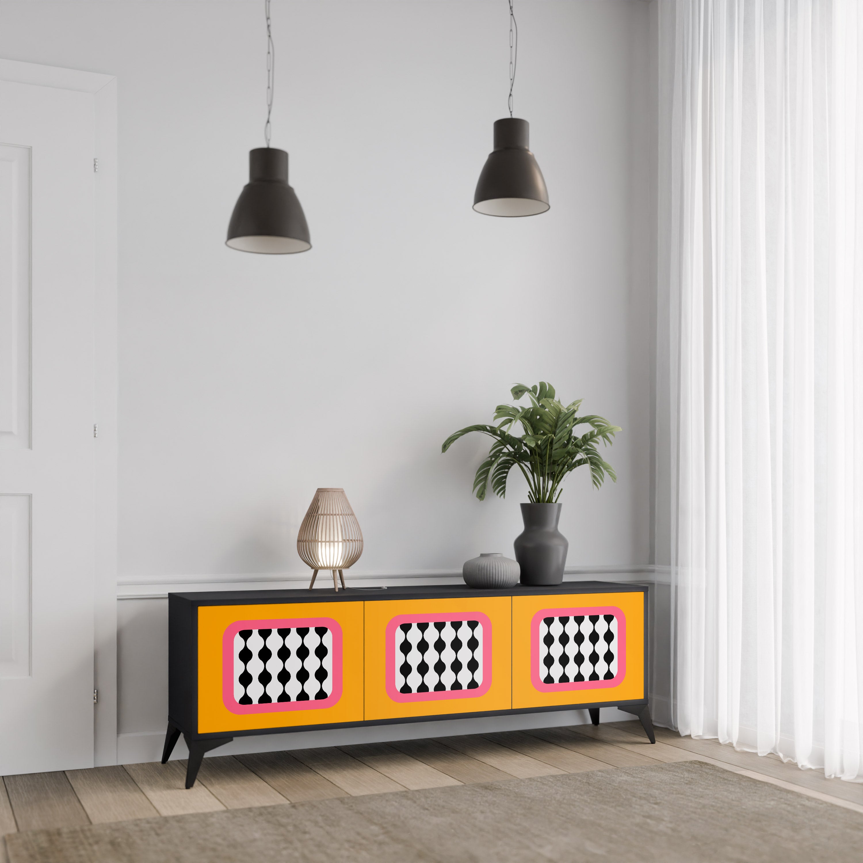 Mueble de TV de 3 puertas TEARS IN HEAVEN con acabado negro