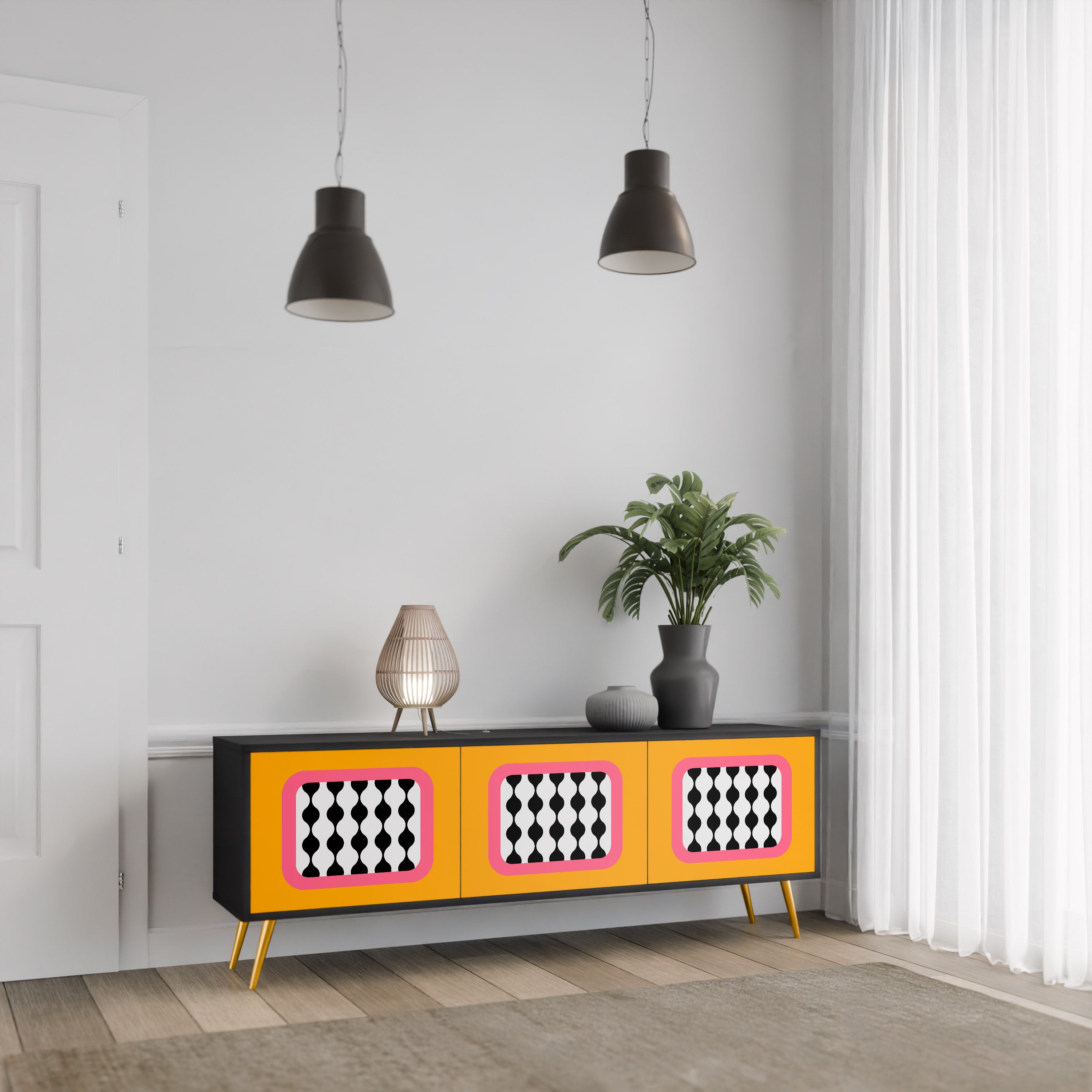 Mueble de TV de 3 puertas TEARS IN HEAVEN con acabado negro