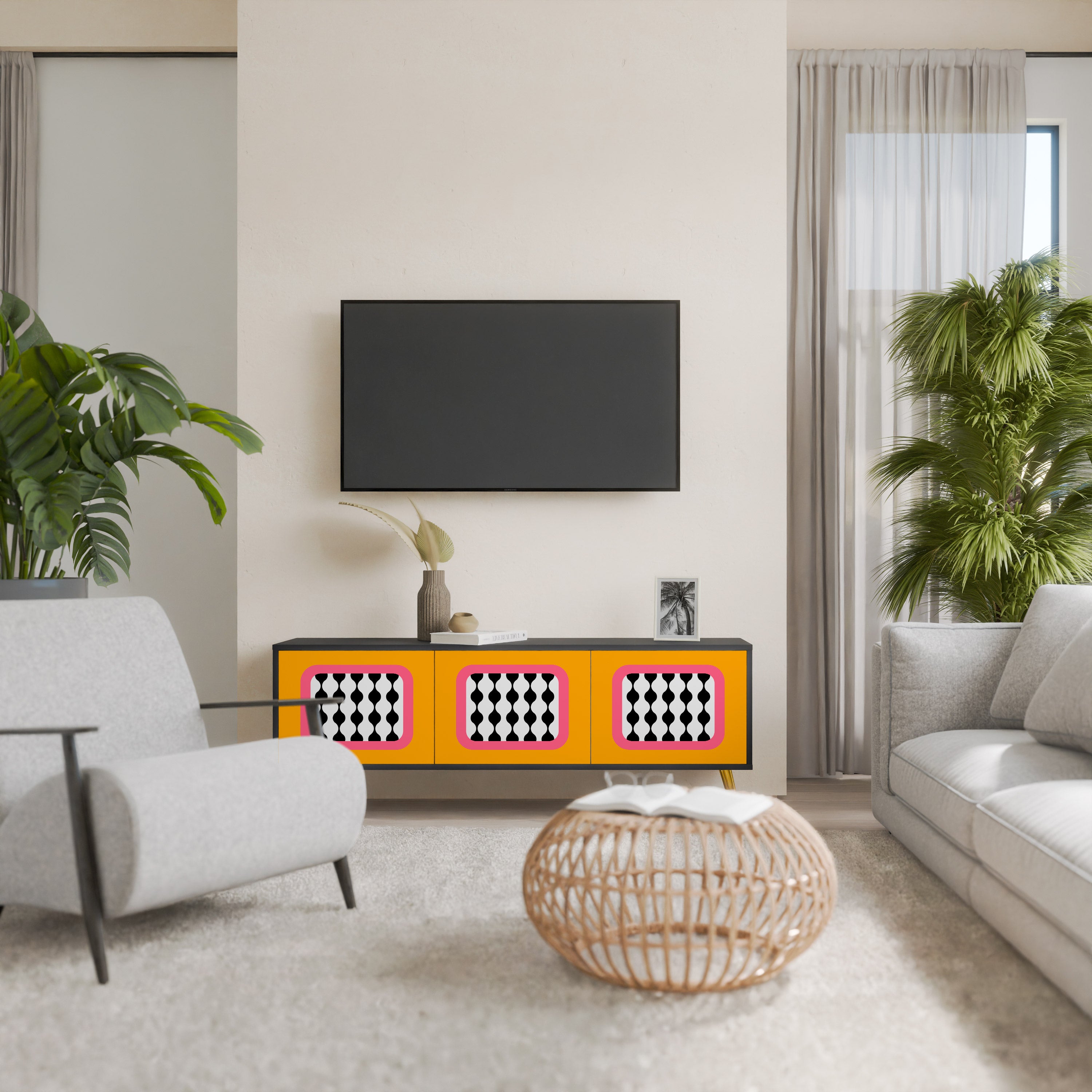 Mueble de TV de 3 puertas TEARS IN HEAVEN con acabado negro