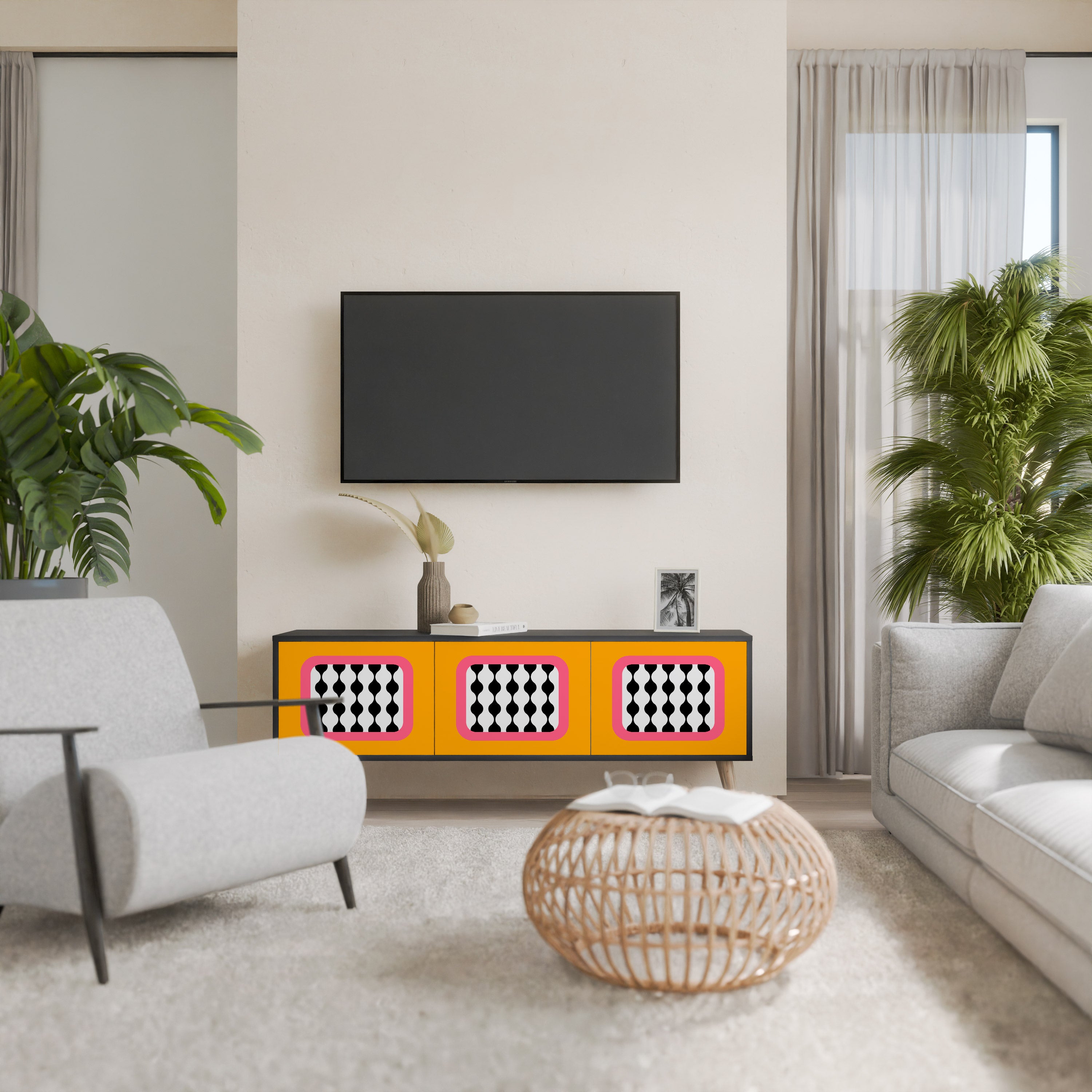 Mueble de TV de 3 puertas TEARS IN HEAVEN con acabado negro