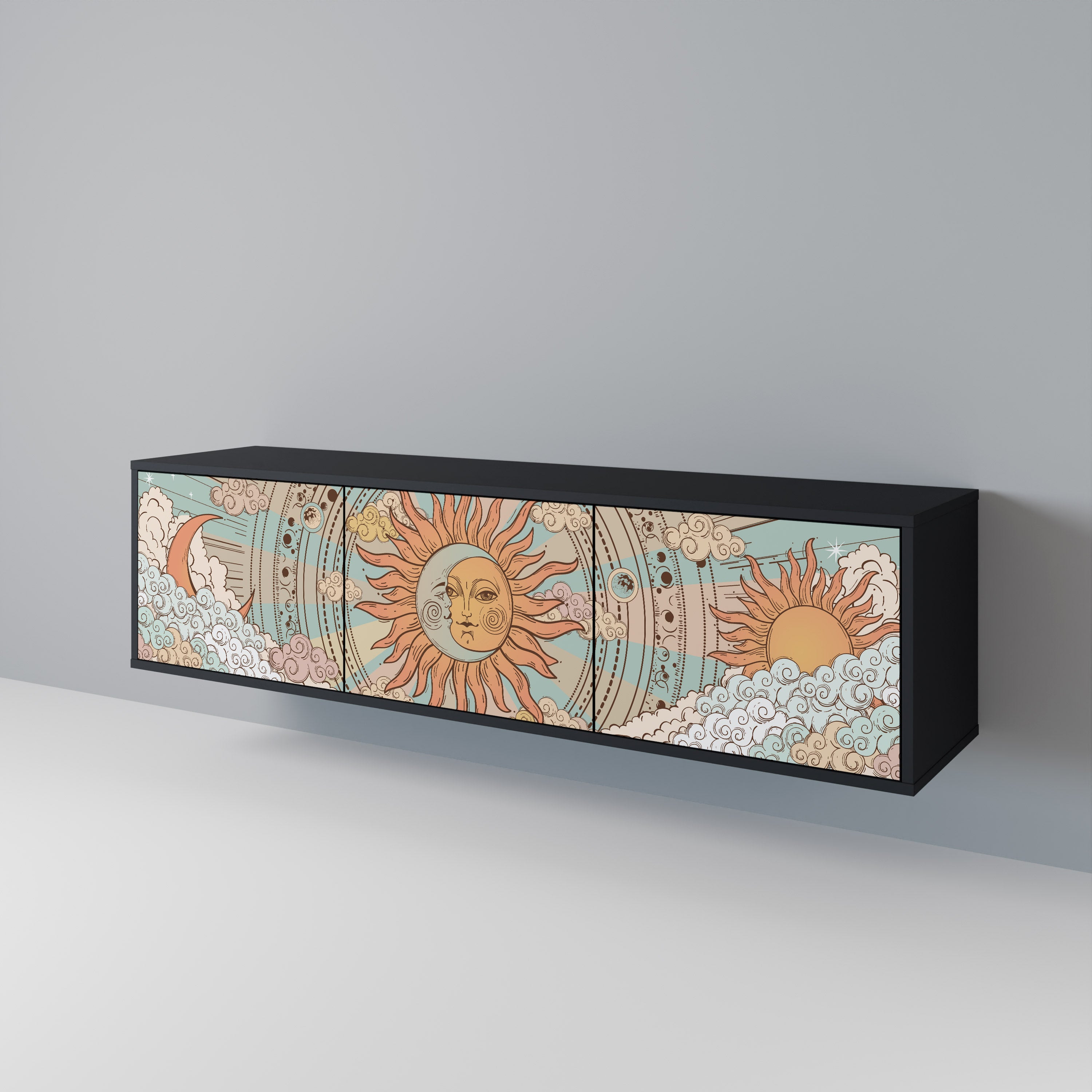 Mueble de TV de 3 puertas MYSTICAL STRUCTURE en acabado negro
