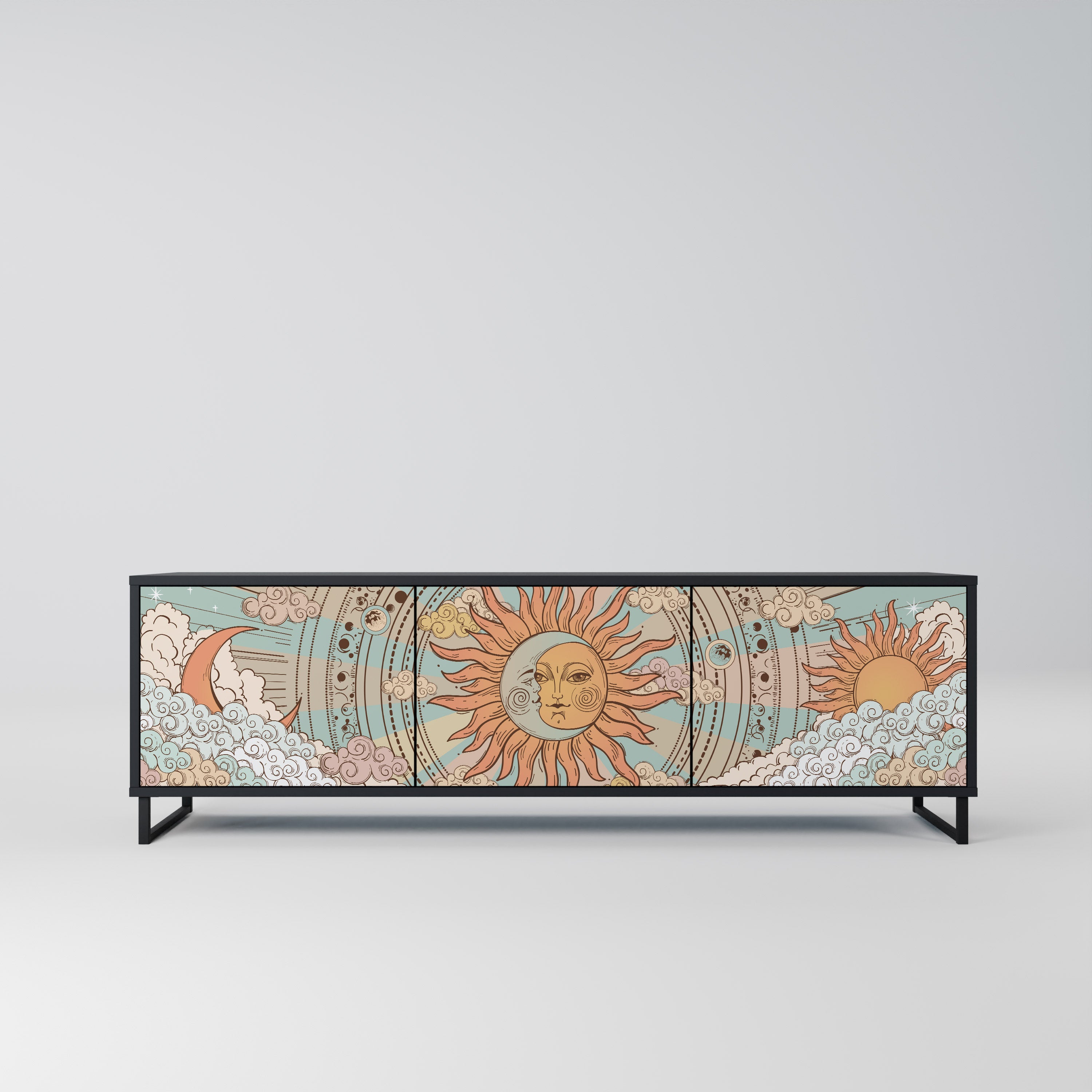 Mueble de TV de 3 puertas MYSTICAL STRUCTURE en acabado negro