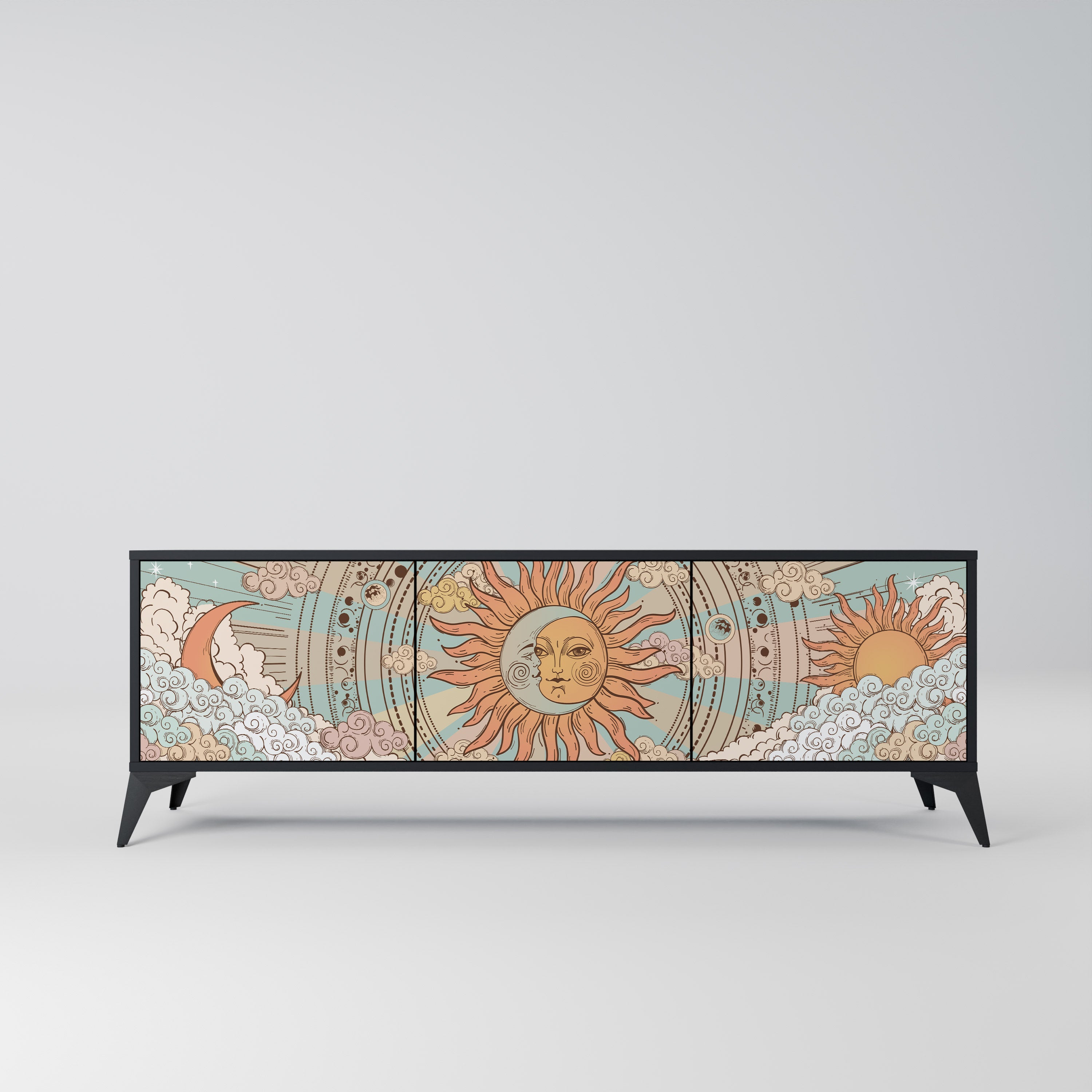 Mueble de TV de 3 puertas MYSTICAL STRUCTURE en acabado negro