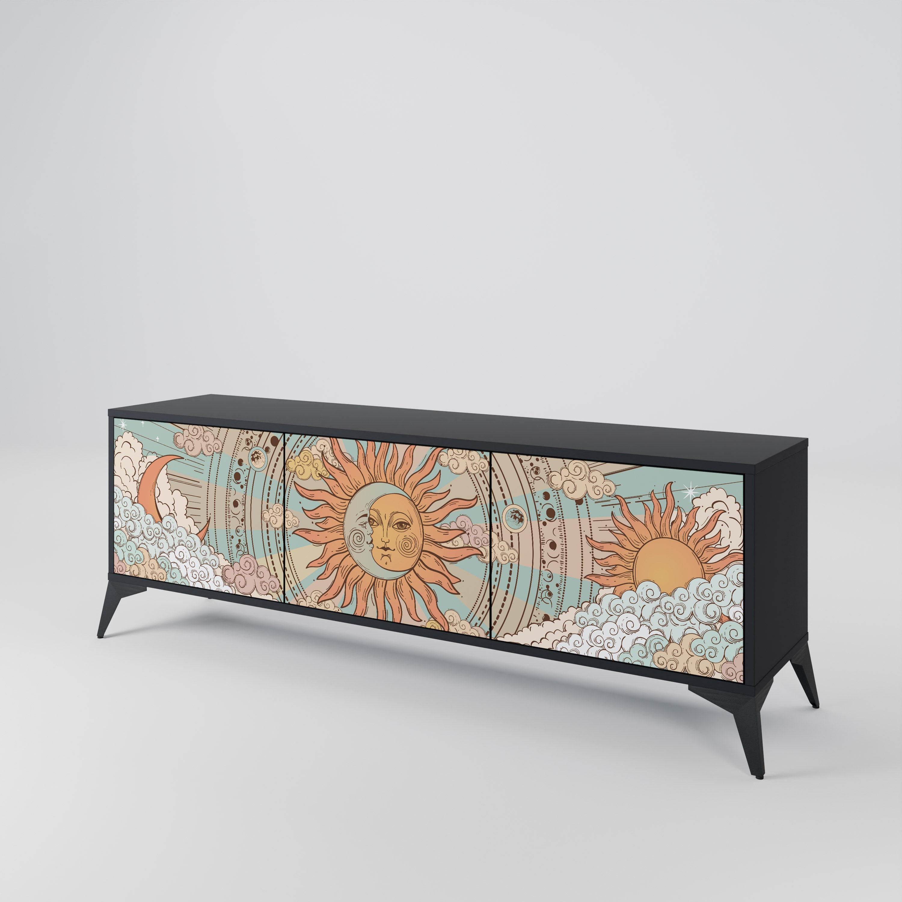 Mueble de TV de 3 puertas MYSTICAL STRUCTURE en acabado negro