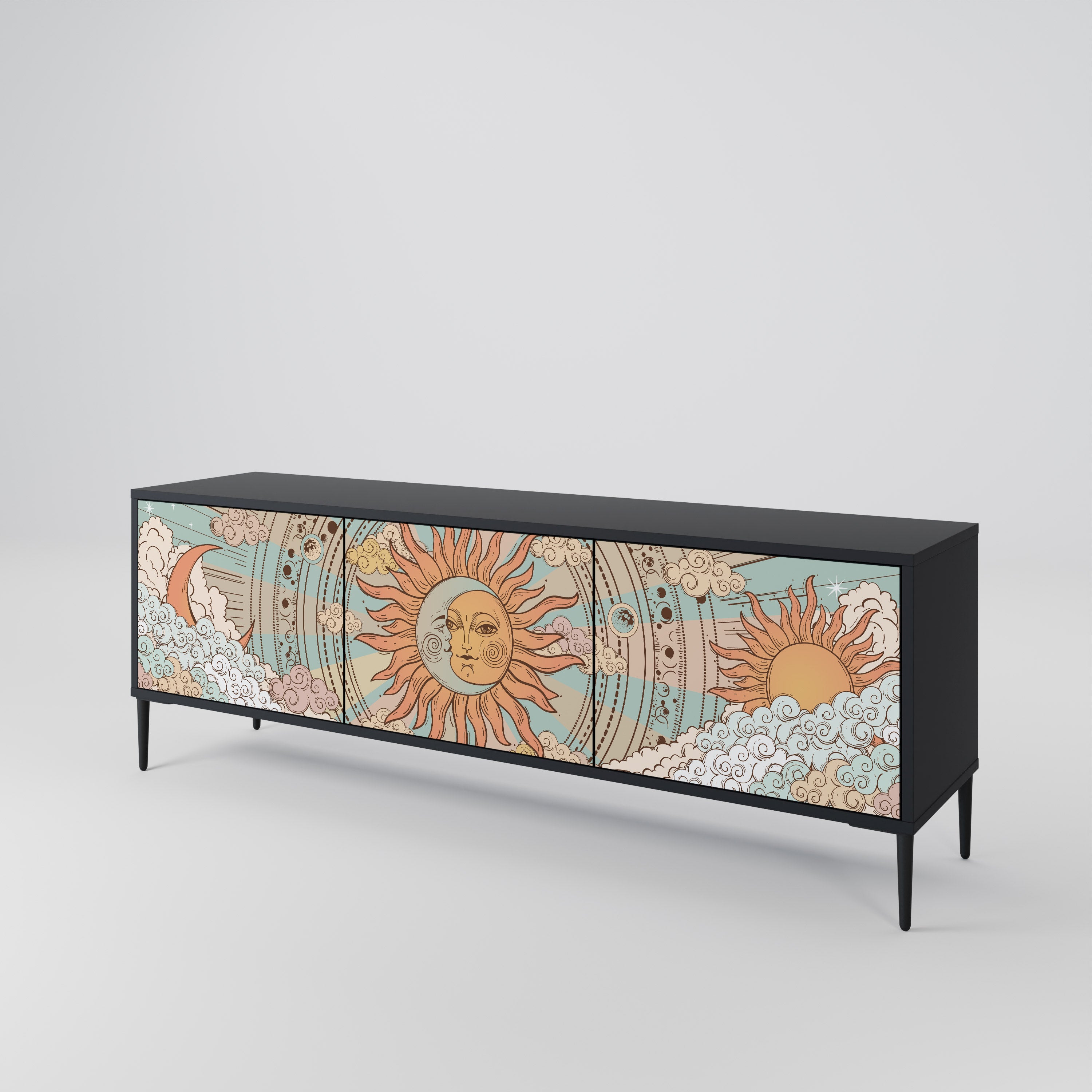 Mueble de TV de 3 puertas MYSTICAL STRUCTURE en acabado negro