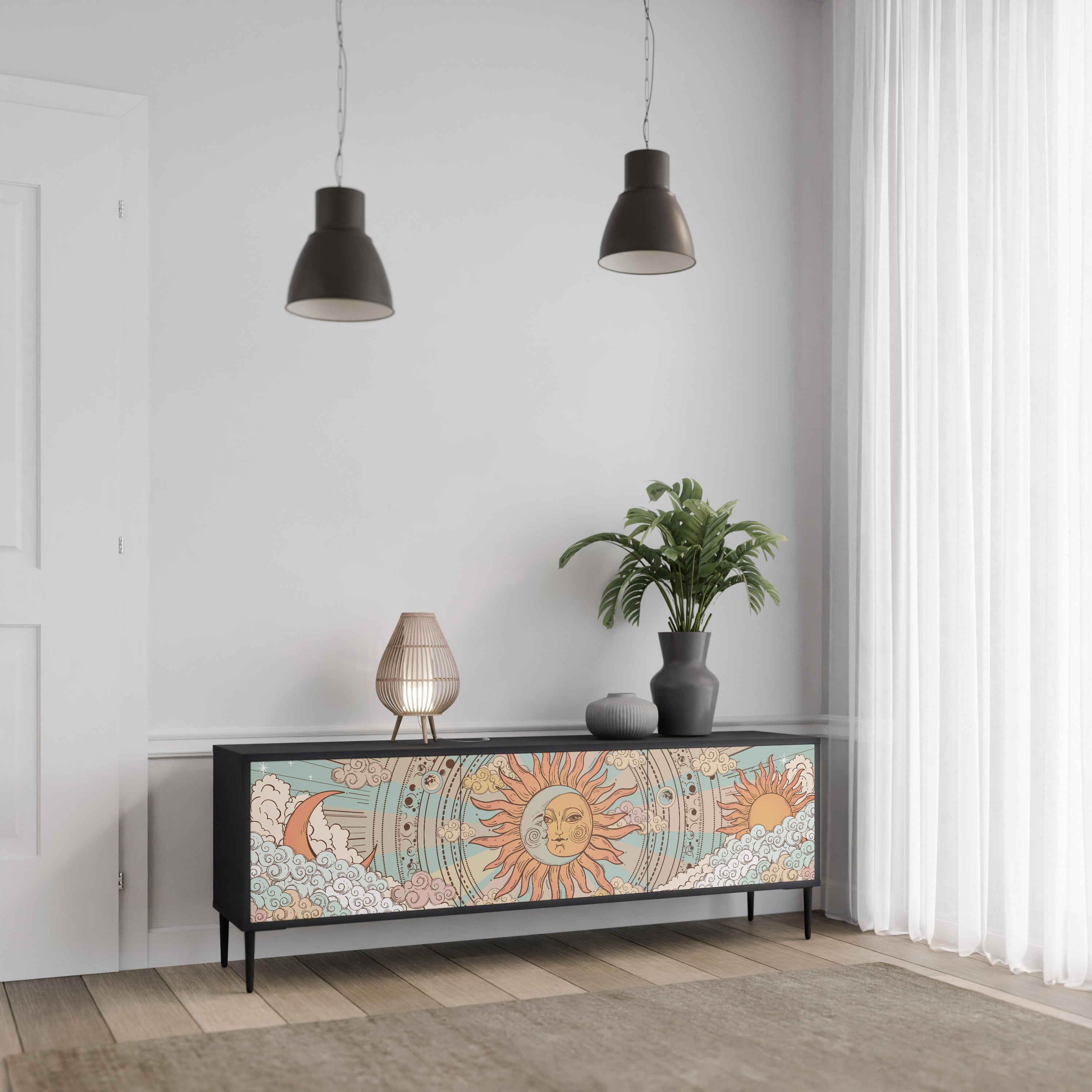 Mueble de TV de 3 puertas MYSTICAL STRUCTURE en acabado negro