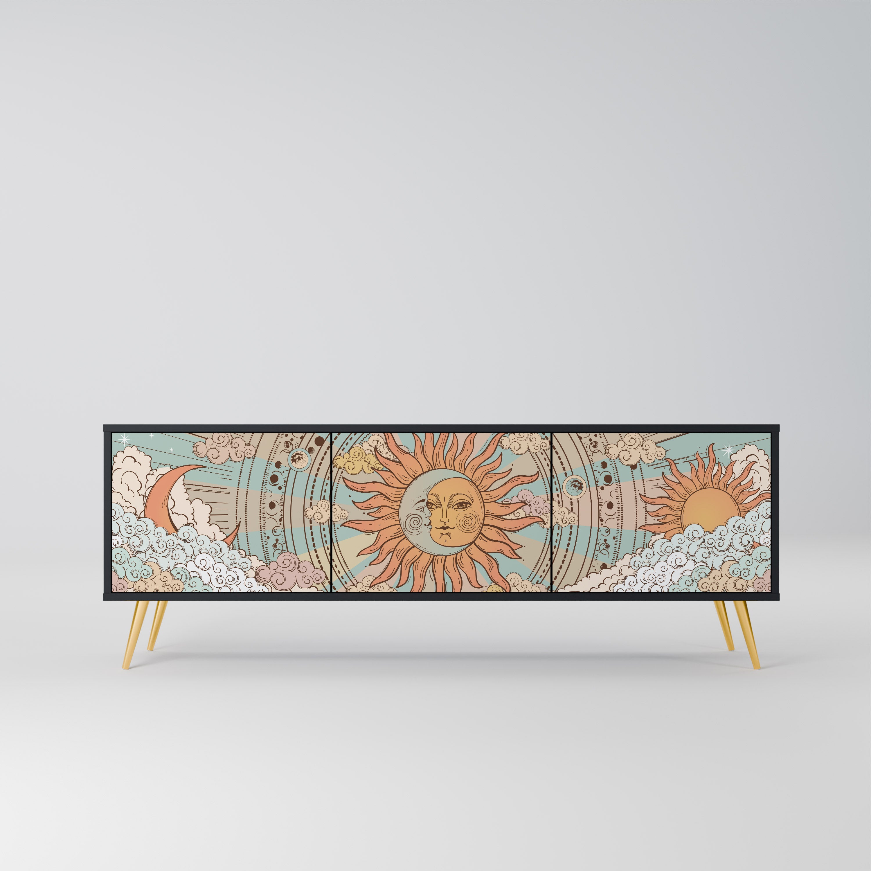 Mueble de TV de 3 puertas MYSTICAL STRUCTURE en acabado negro