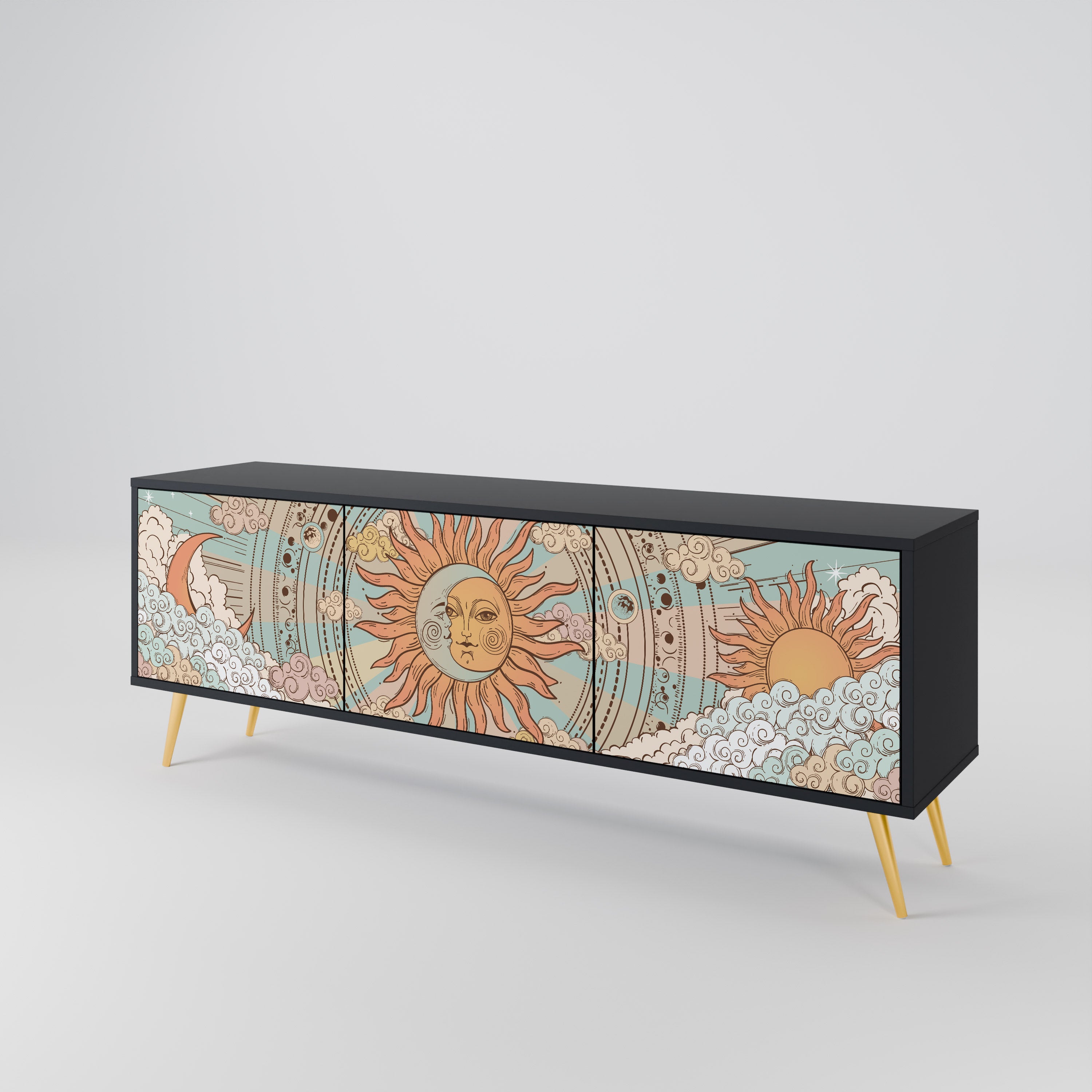 Mueble de TV de 3 puertas MYSTICAL STRUCTURE en acabado negro