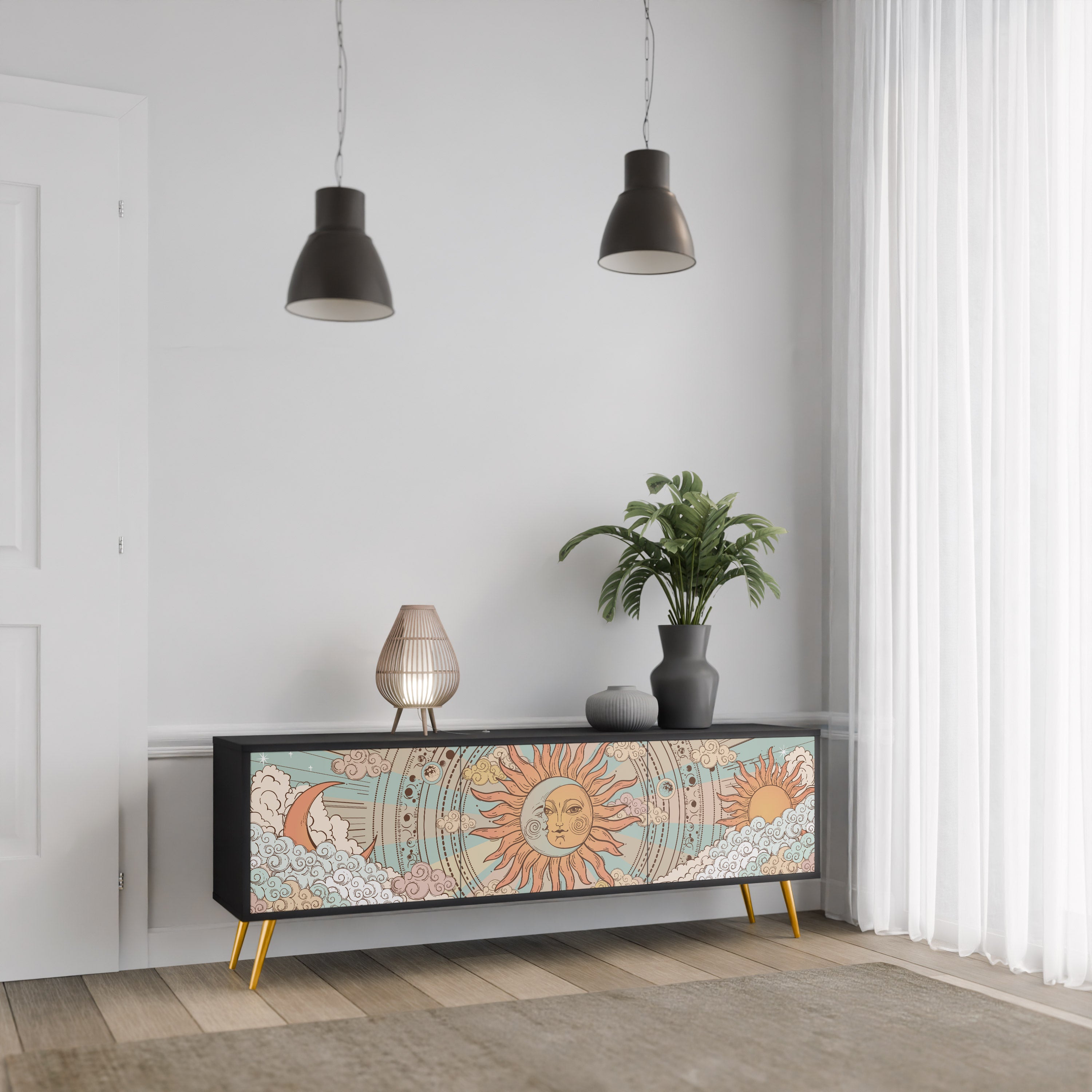 Mueble de TV de 3 puertas MYSTICAL STRUCTURE en acabado negro