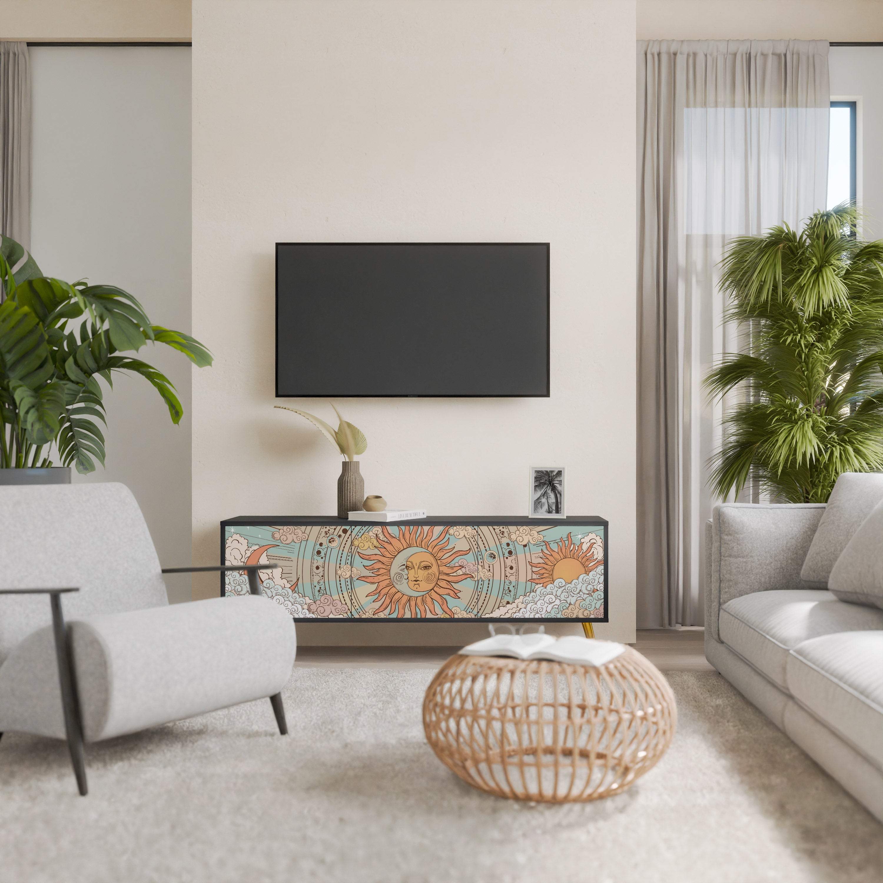 Mueble de TV de 3 puertas MYSTICAL STRUCTURE en acabado negro