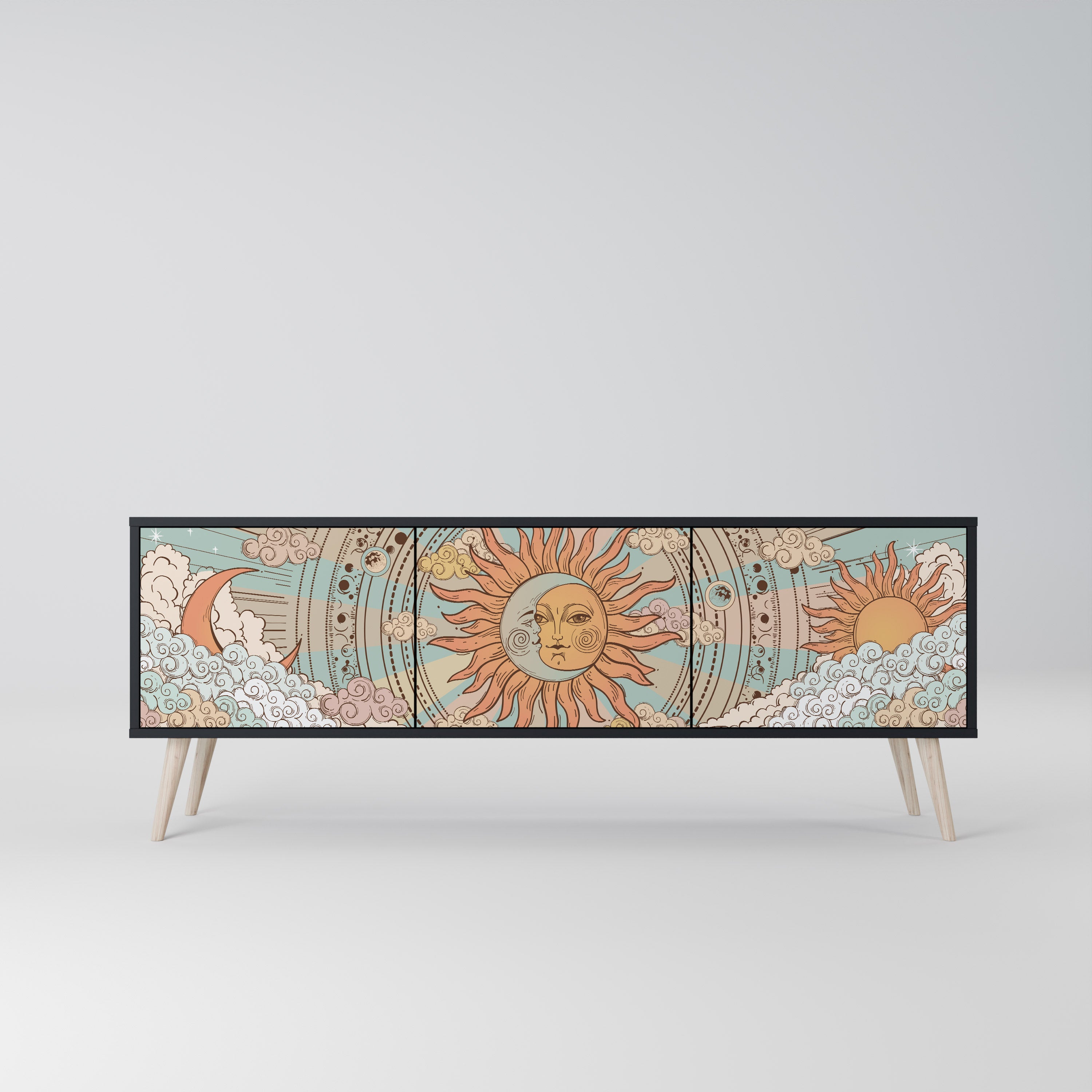 Mueble de TV de 3 puertas MYSTICAL STRUCTURE en acabado negro