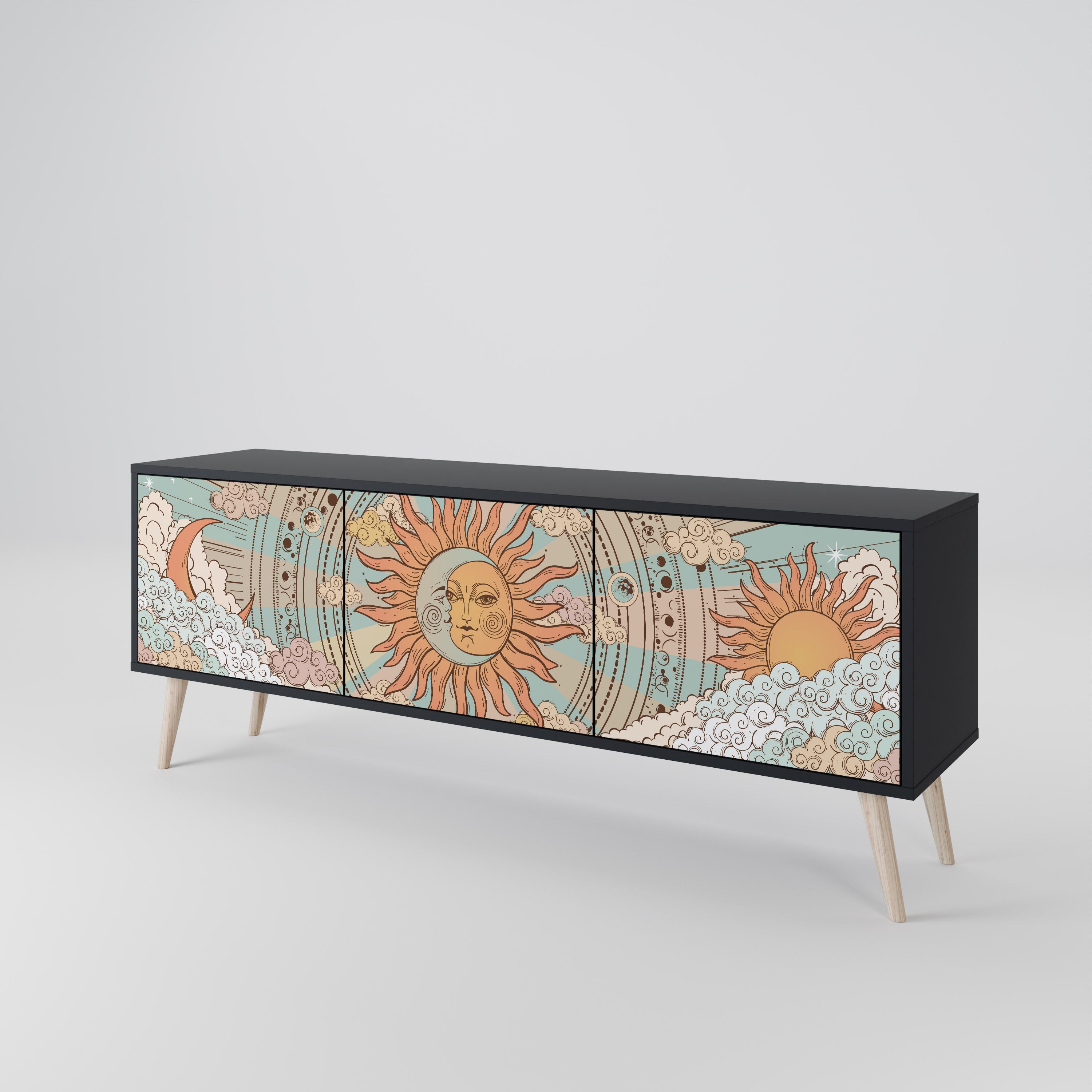 Mueble de TV de 3 puertas MYSTICAL STRUCTURE en acabado negro