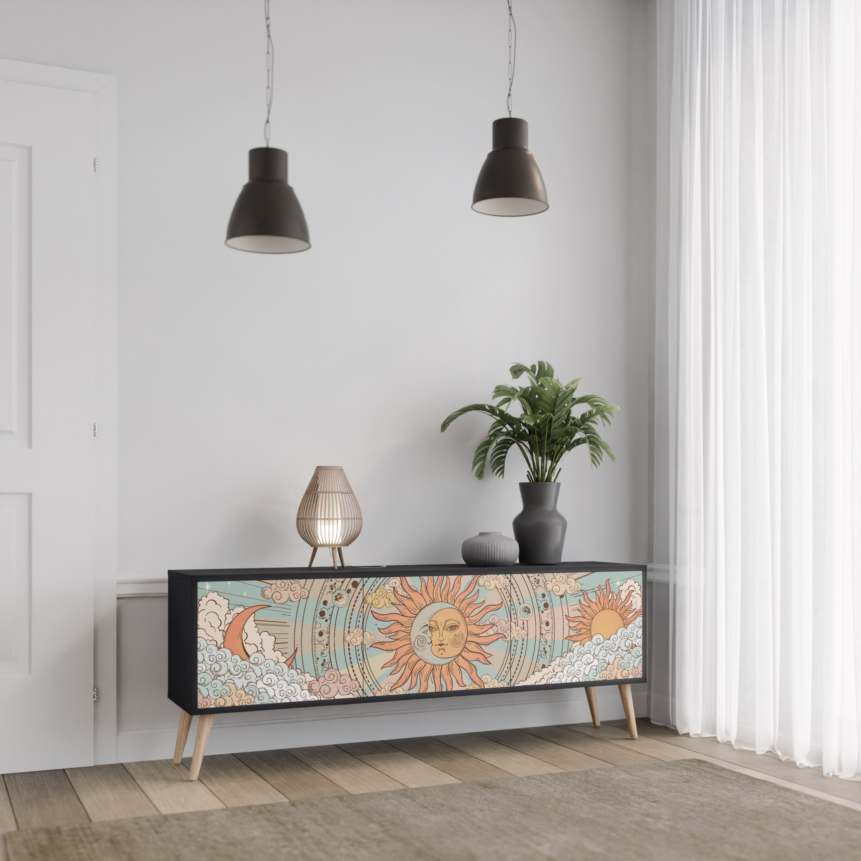 Mueble de TV de 3 puertas MYSTICAL STRUCTURE en acabado negro