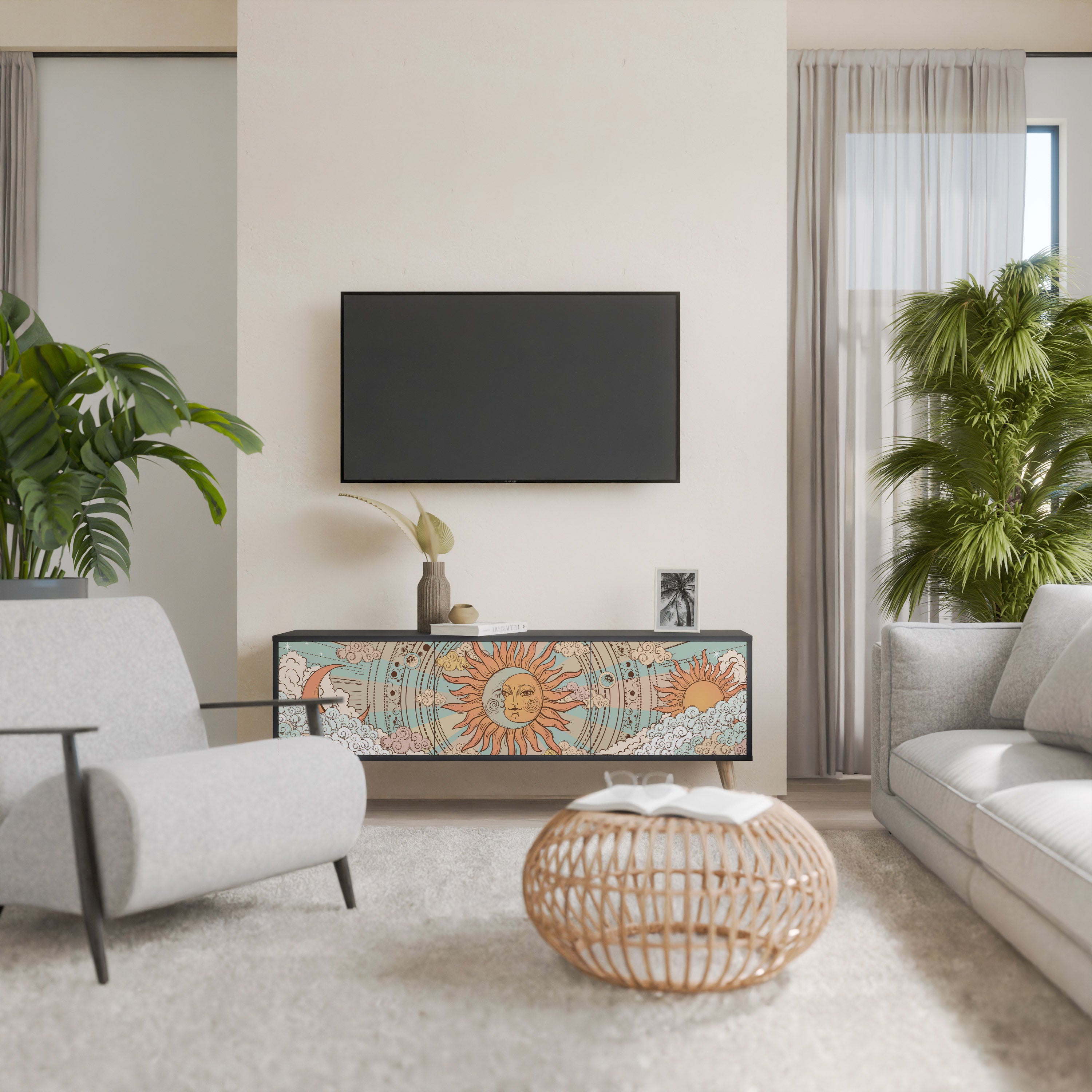 Mueble de TV de 3 puertas MYSTICAL STRUCTURE en acabado negro
